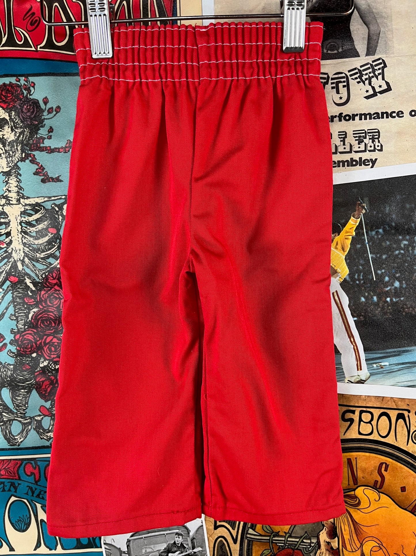 Vintage Baby Kids 70s-80s Plain Red Elastic Waist Devil Dog Pants 9M