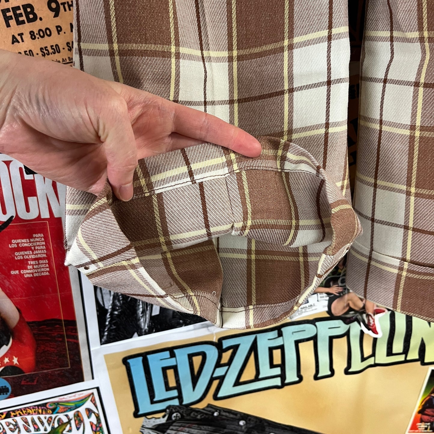 Vintage Kids 70s Brown Plaid Mann Cuffer Trouser Pants Size 12 Slim Age 9