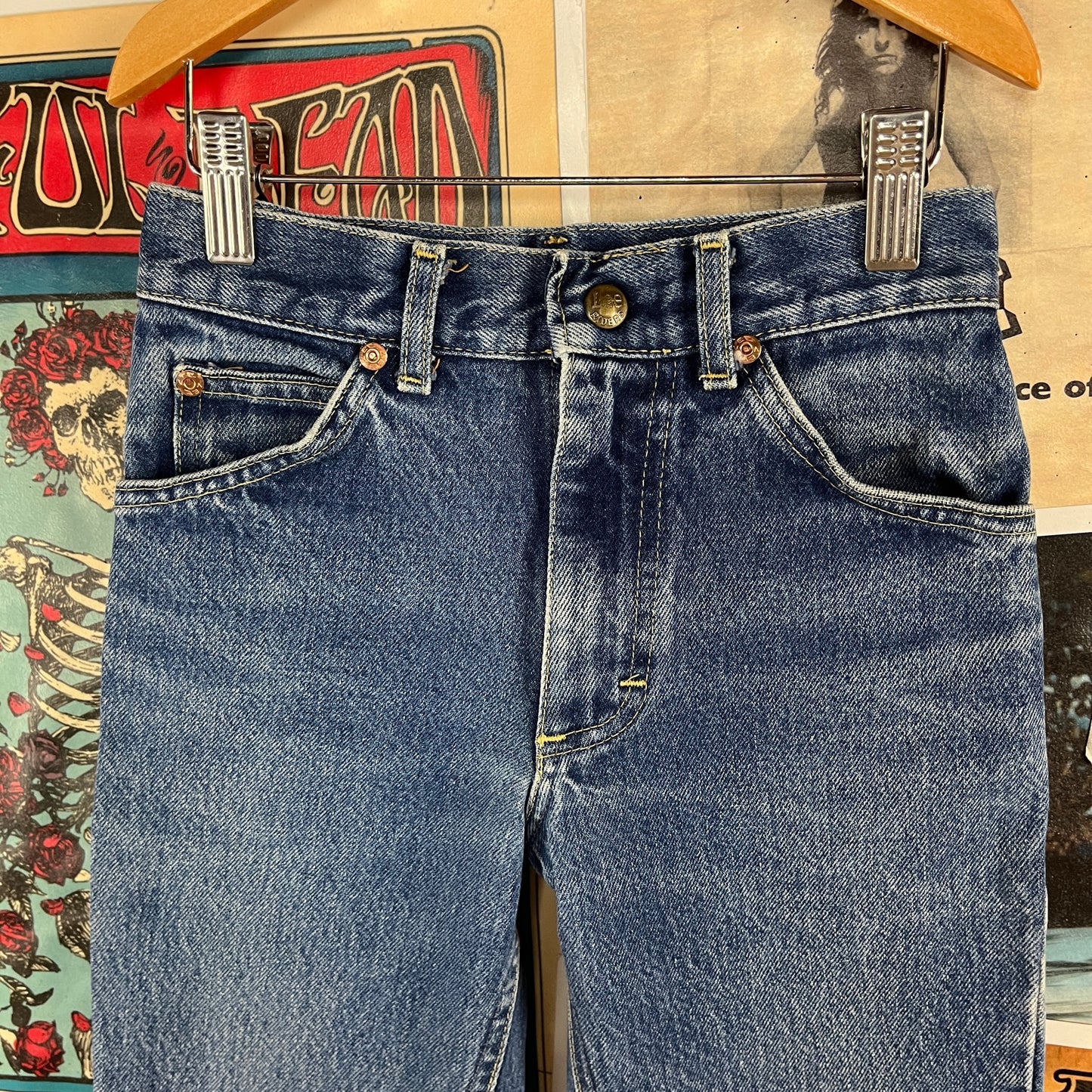 Vintage Kids 80s-90s Faded Medium Wash Blue Lee Union Made Denim Jeans Size 8-10 Slim Age 7-8 Retro Boys Girl USA Streetwear Pants