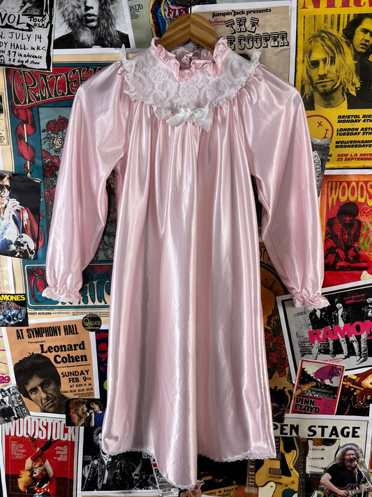 Vintage Girls Kids 90s Pink Lace Frilly Allison Ann Pajama Nightgown Dress Ages 9-10