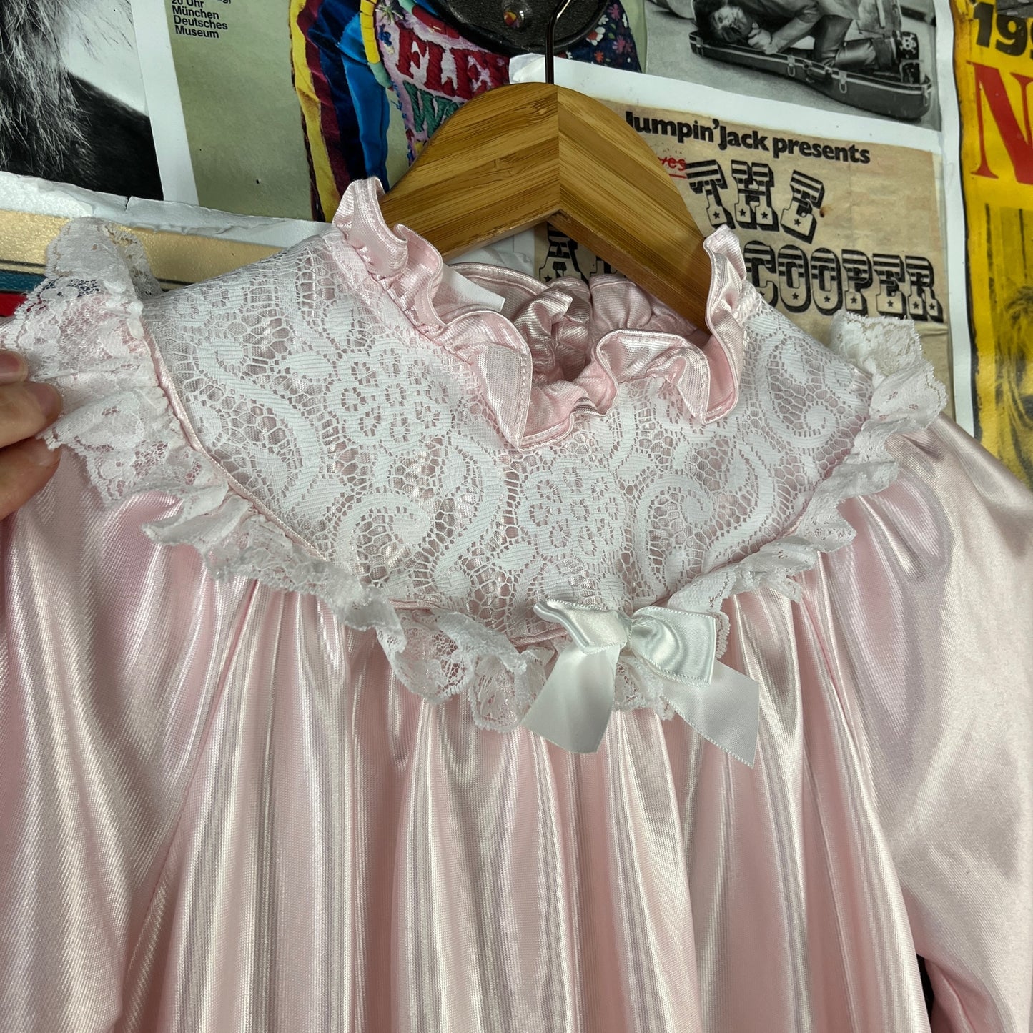 Vintage Girls Kids 90s Pink Lace Frilly Allison Ann Pajama Nightgown Dress Ages 9-10