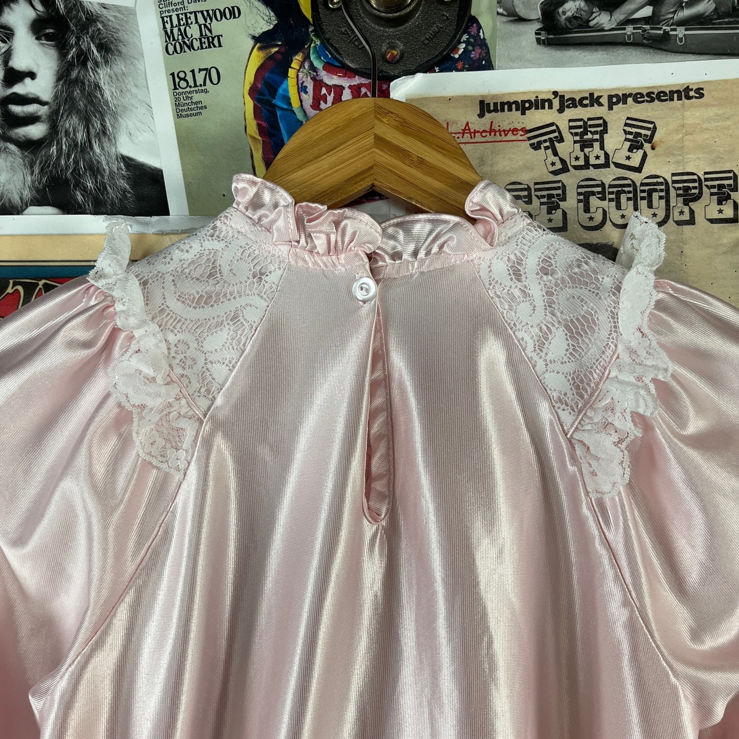 Vintage Girls Kids 90s Pink Lace Frilly Allison Ann Pajama Nightgown Dress Ages 9-10