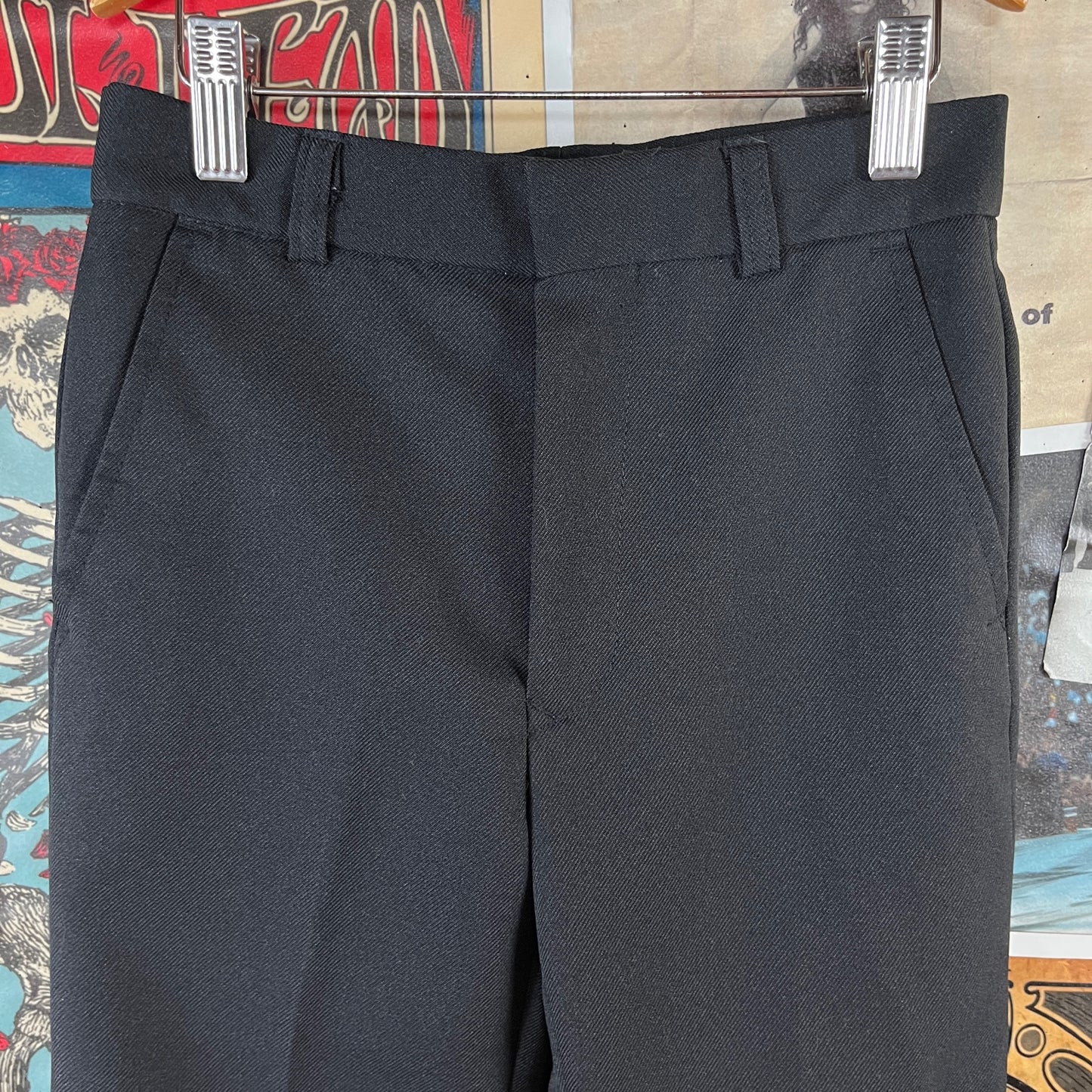 Vintage Kids Boys 70s-80s Black Woven Trouser Pants 10-12 Slim Ages 8-9