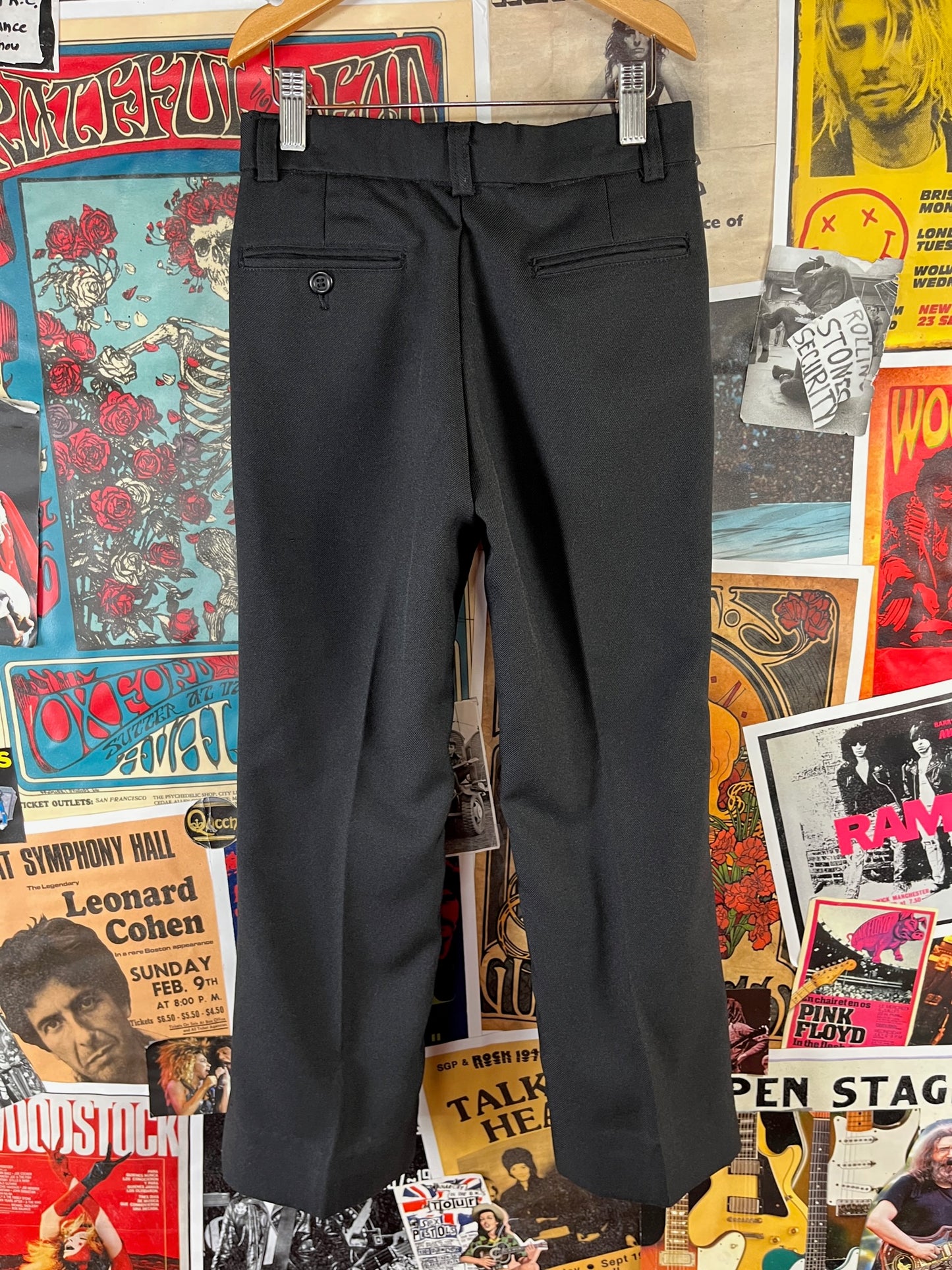 Vintage Kids Boys 70s-80s Black Woven Trouser Pants 10-12 Slim Ages 8-9