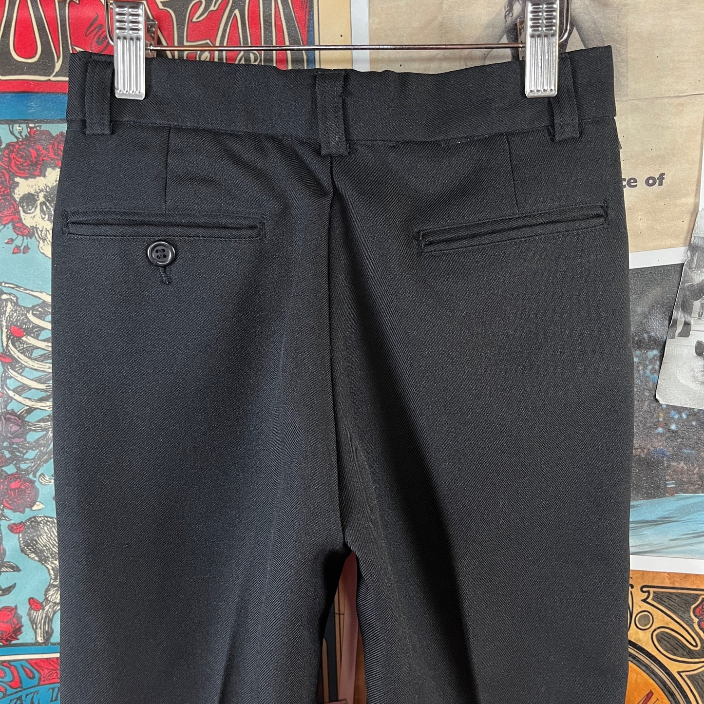 Vintage Kids Boys 70s-80s Black Woven Trouser Pants 10-12 Slim Ages 8-9