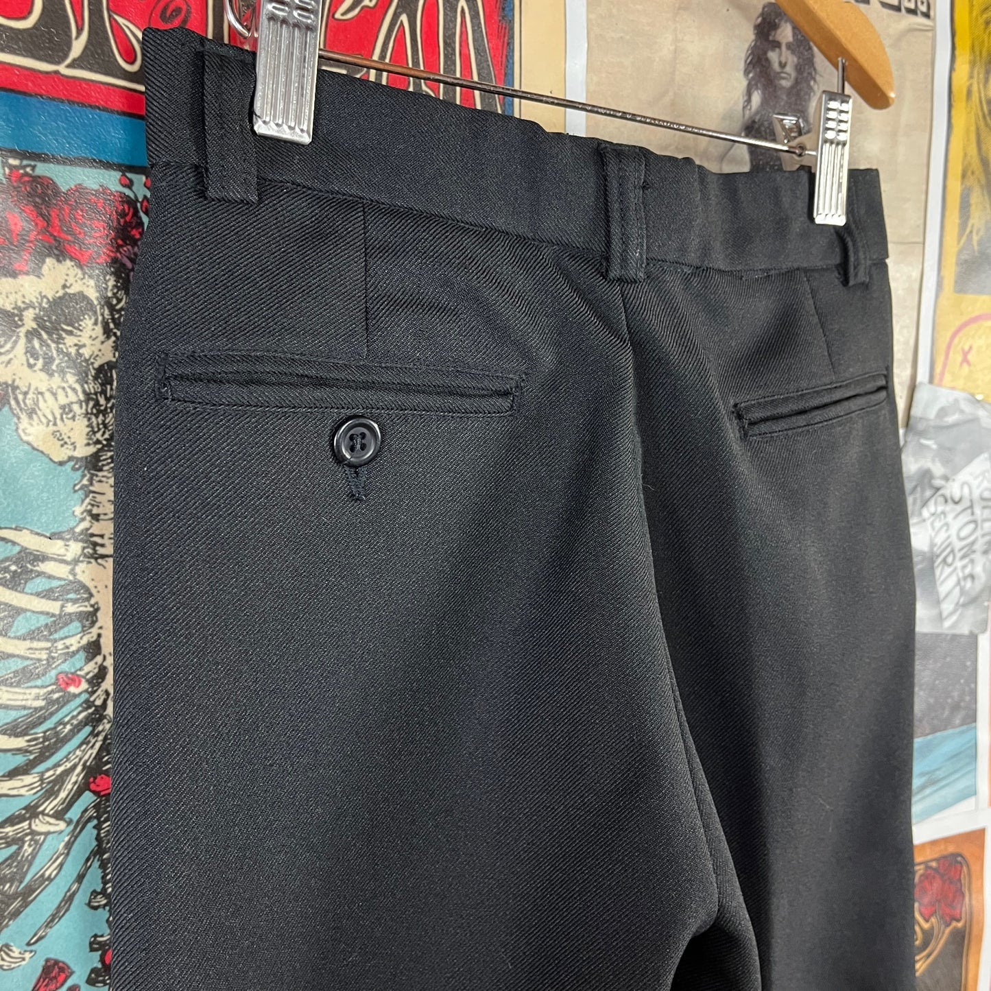 Vintage Kids Boys 70s-80s Black Woven Trouser Pants 10-12 Slim Ages 8-9