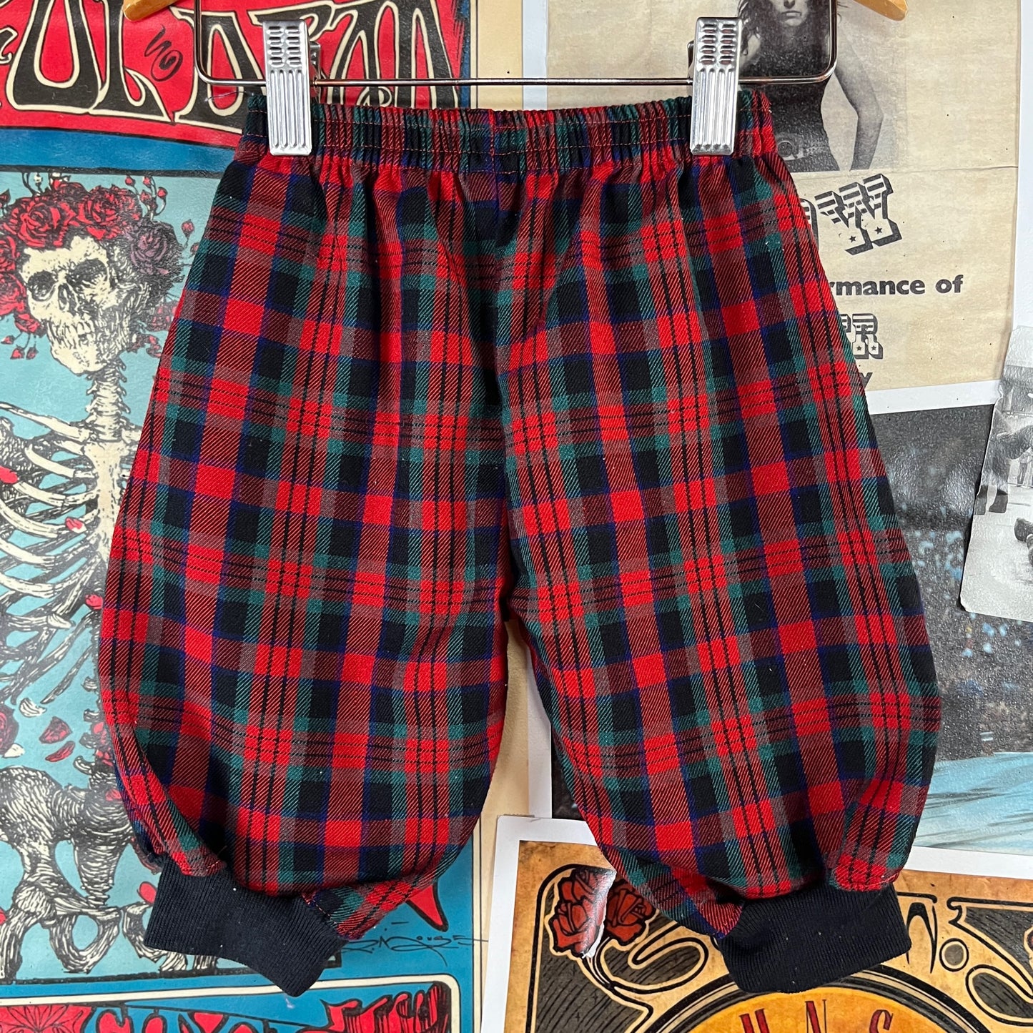 Vintage Baby Boy 90s Red Plaid Balloon Bloomer Joggers Pants 3-6M