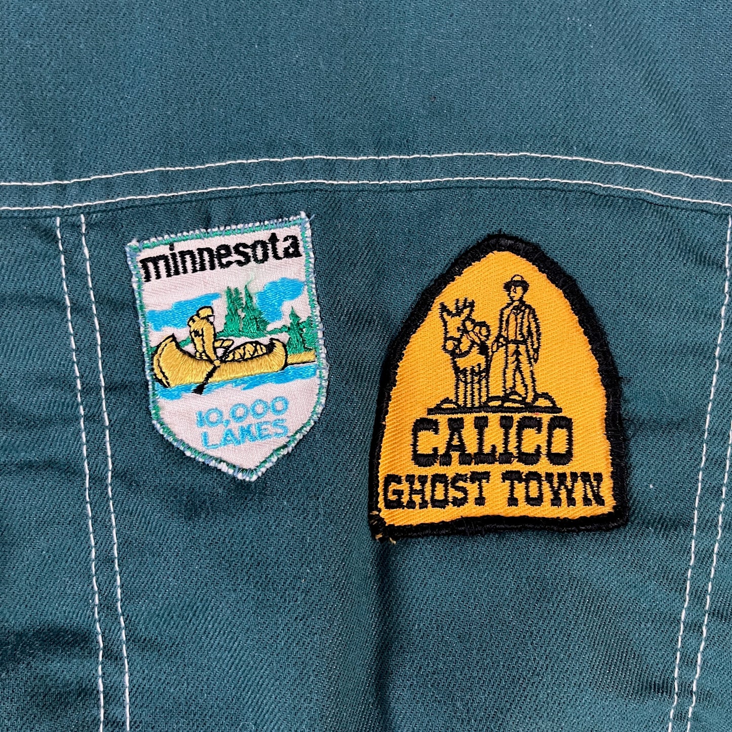 Vintage Kids 70s Green Patches Snap Sears Trucker Jacket Size 6 Ages 5-6