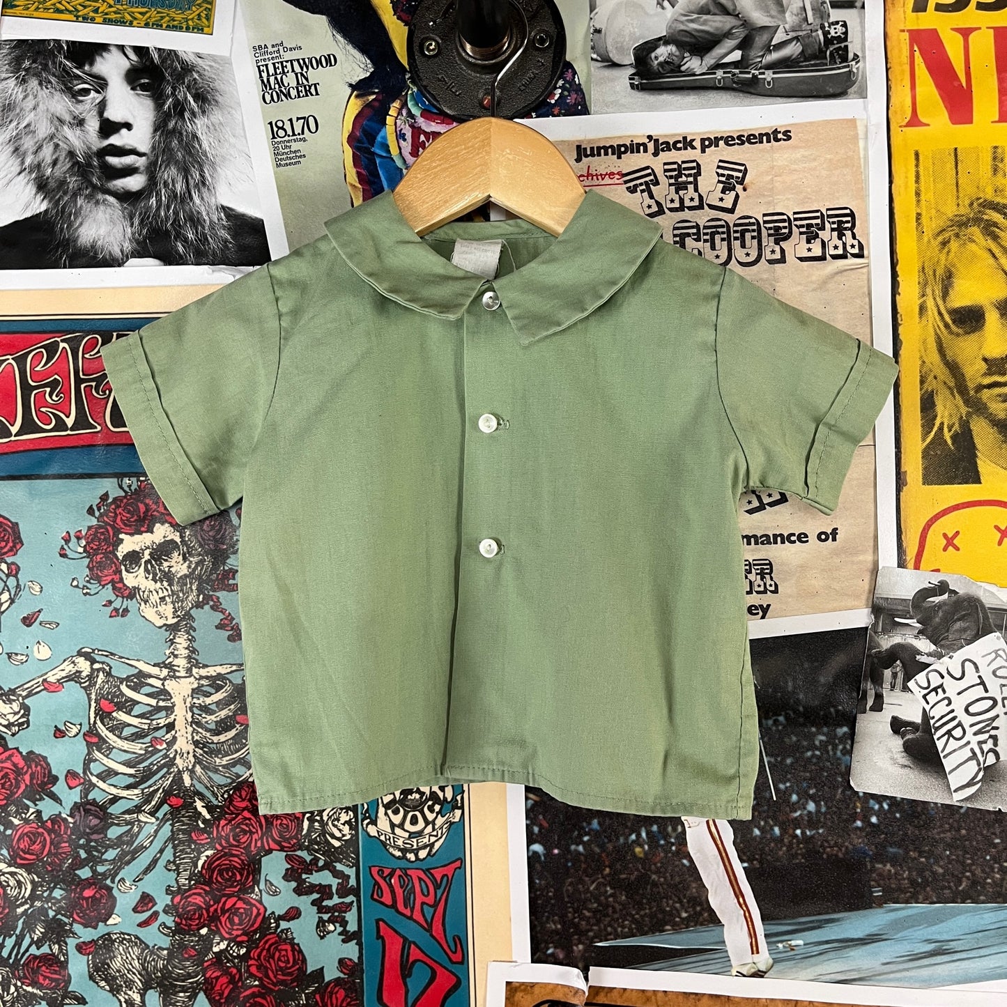 Vintage Baby Boy 60s-70s Green Plaid Shirt Romper Set 18M