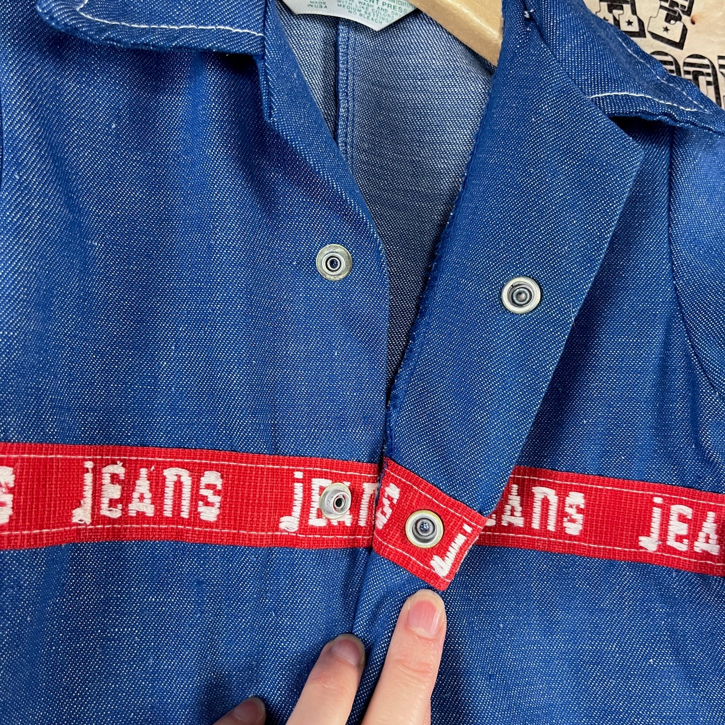 Vintage Baby 70s Blue Red Knit Jeans Health-tex Jumpsuit 6 Months