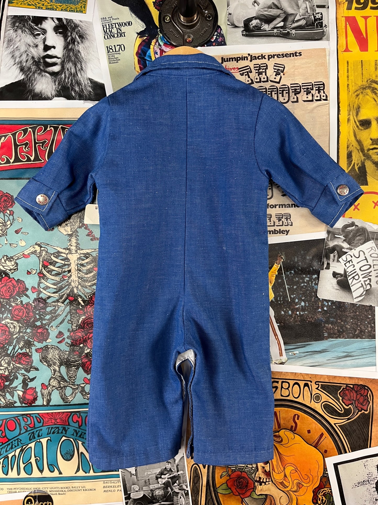 Vintage Baby 70s Blue Red Knit Jeans Health-tex Jumpsuit 6 Months