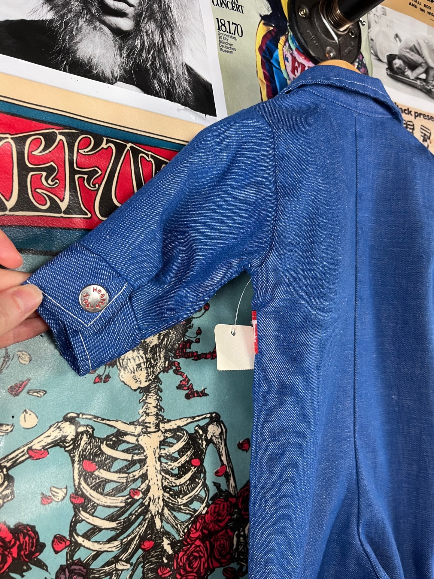 Vintage Baby 70s Blue Red Knit Jeans Health-tex Jumpsuit 6 Months