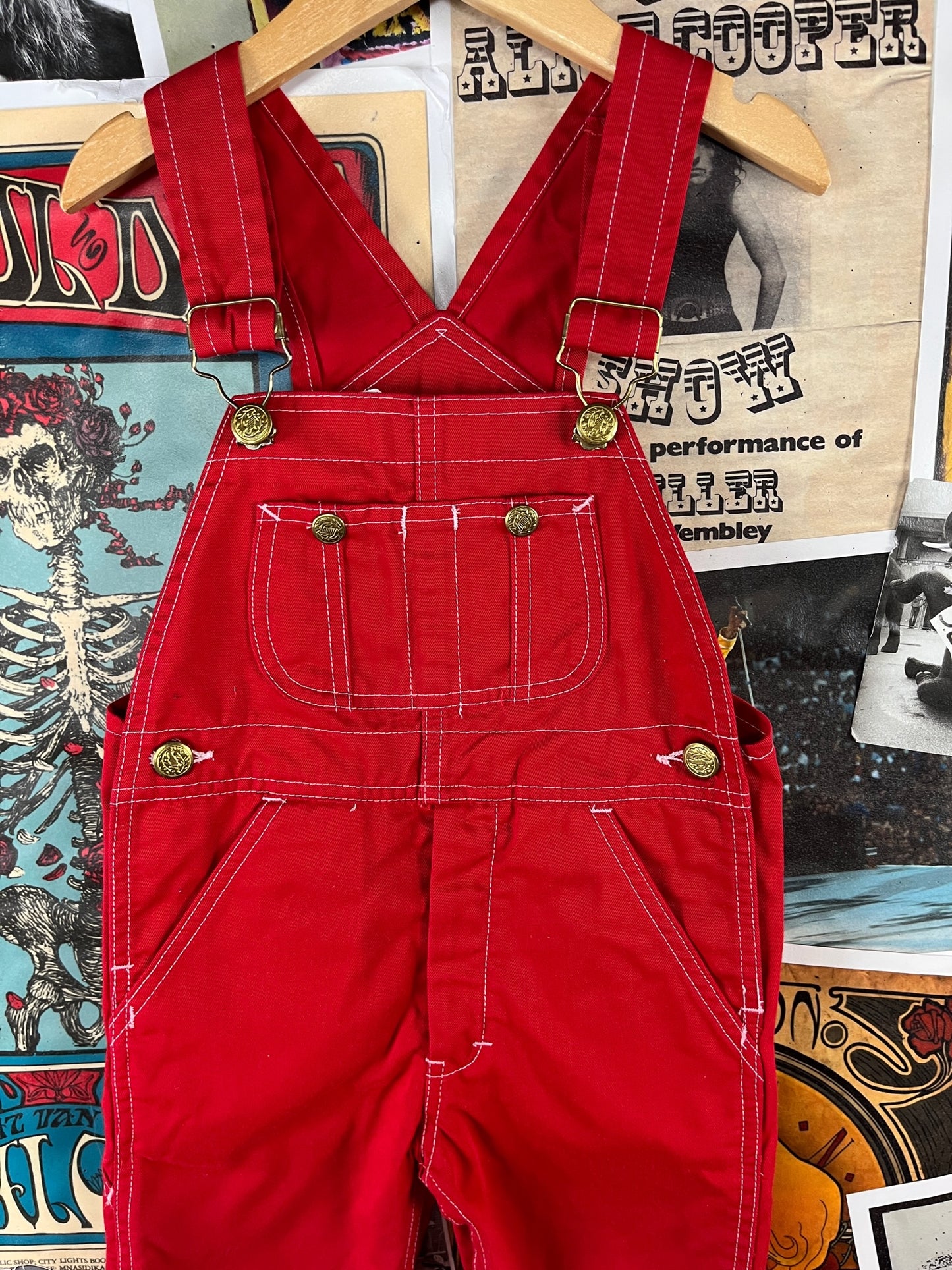 Vintage Toddler Kids 70s-80s Plain Red Sears Bib Overalls 3T