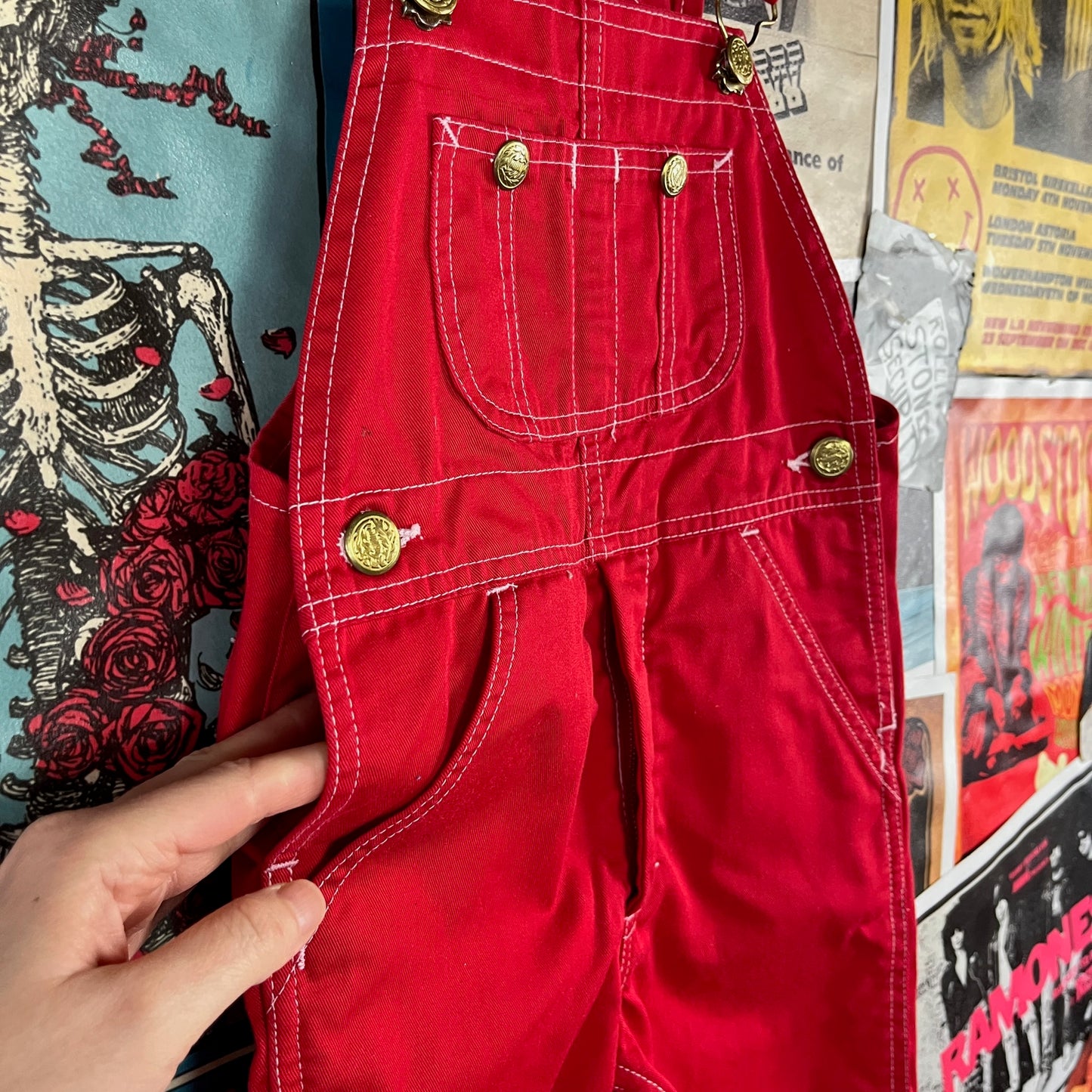 Vintage Toddler Kids 70s-80s Plain Red Sears Bib Overalls 3T