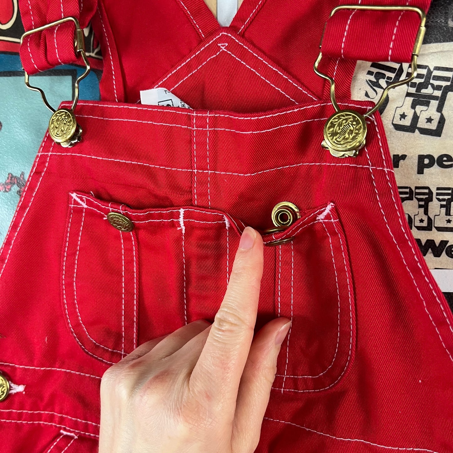 Vintage Toddler Kids 70s-80s Plain Red Sears Bib Overalls 3T