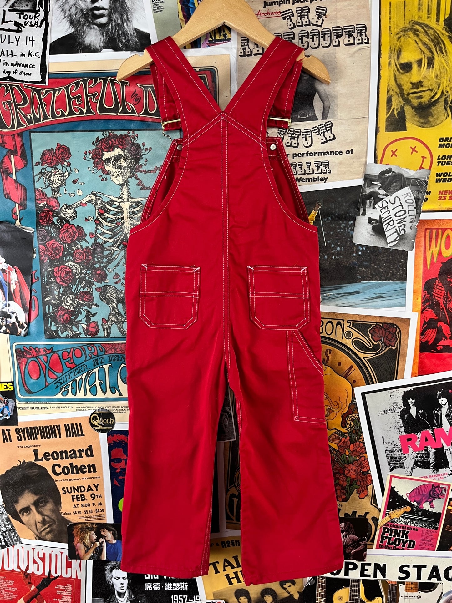 Vintage Toddler Kids 70s-80s Plain Red Sears Bib Overalls 3T