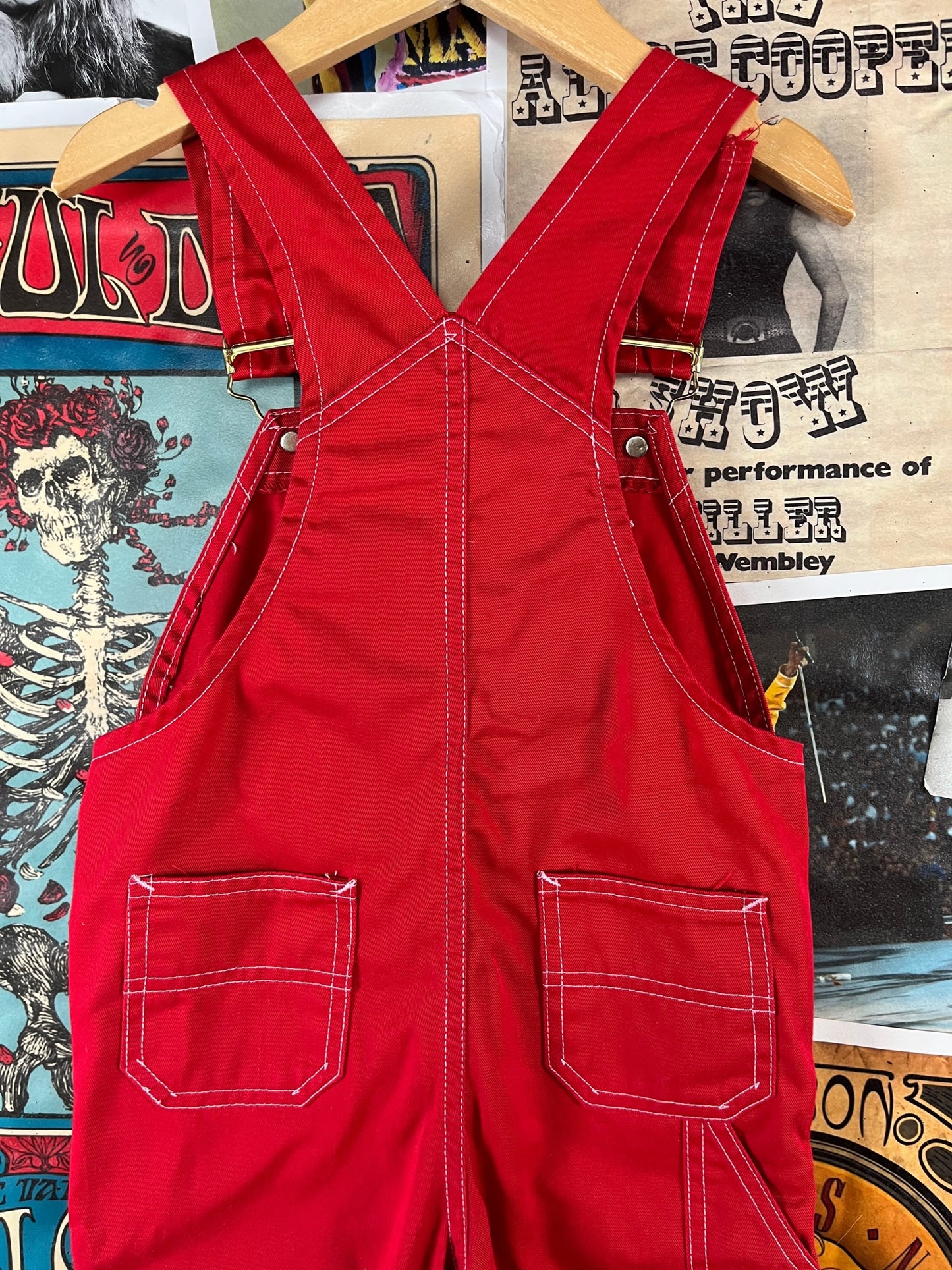 Vintage Toddler Kids 70s-80s Plain Red Sears Bib Overalls 3T