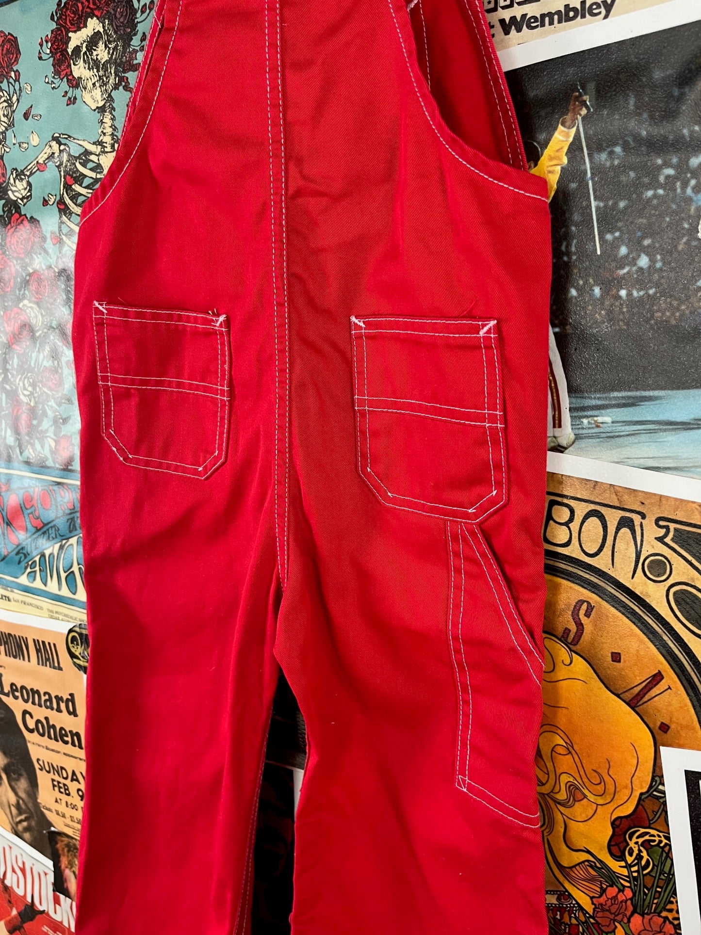 Vintage Toddler Kids 70s-80s Plain Red Sears Bib Overalls 3T