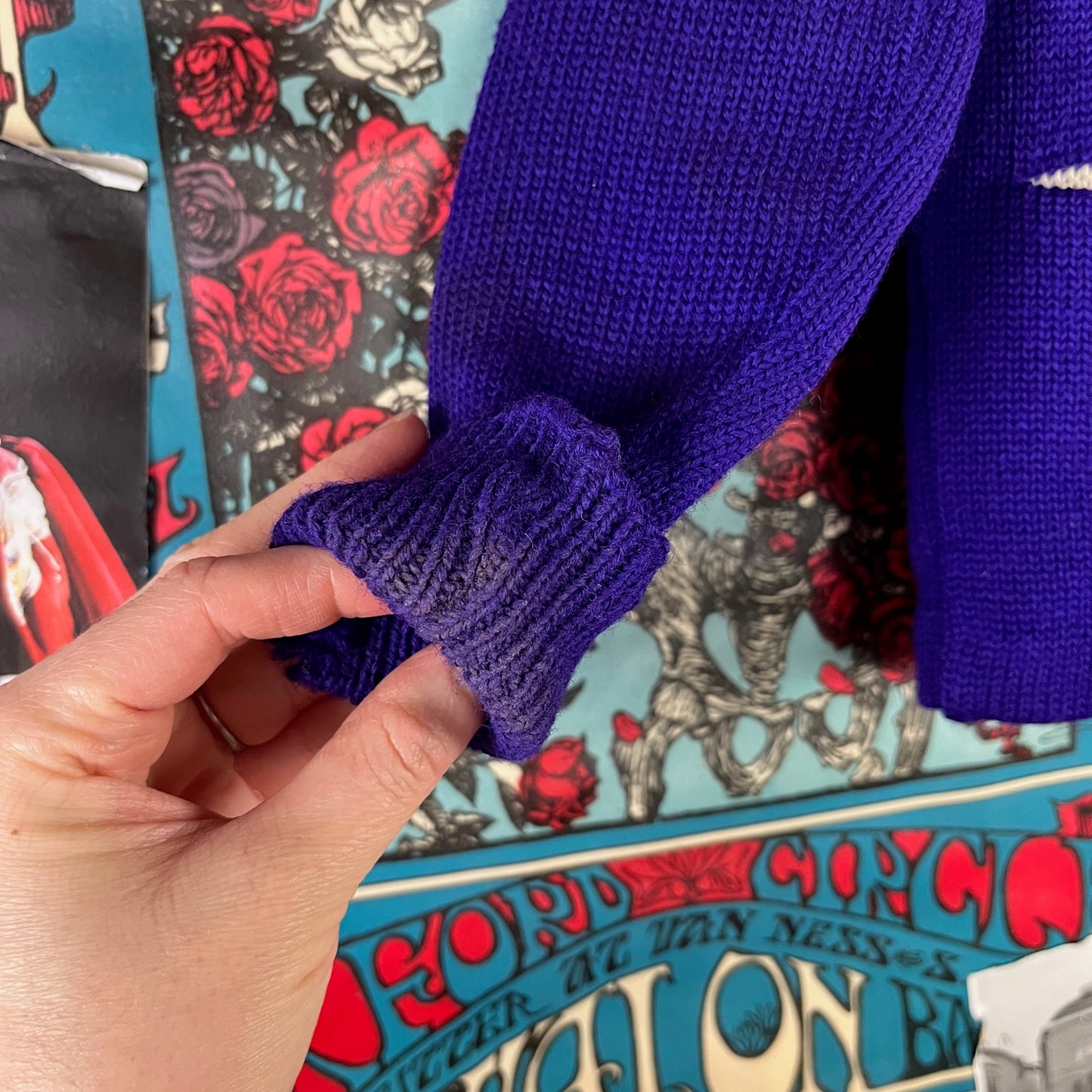 Vintage Boys Kids 70s Purple Skookum Letterman Cardigan Sweater 3T