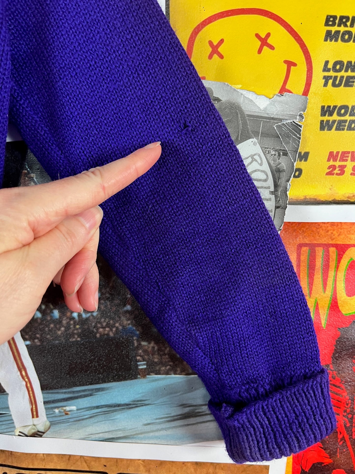 Vintage Boys Kids 70s Purple Skookum Letterman Cardigan Sweater 3T
