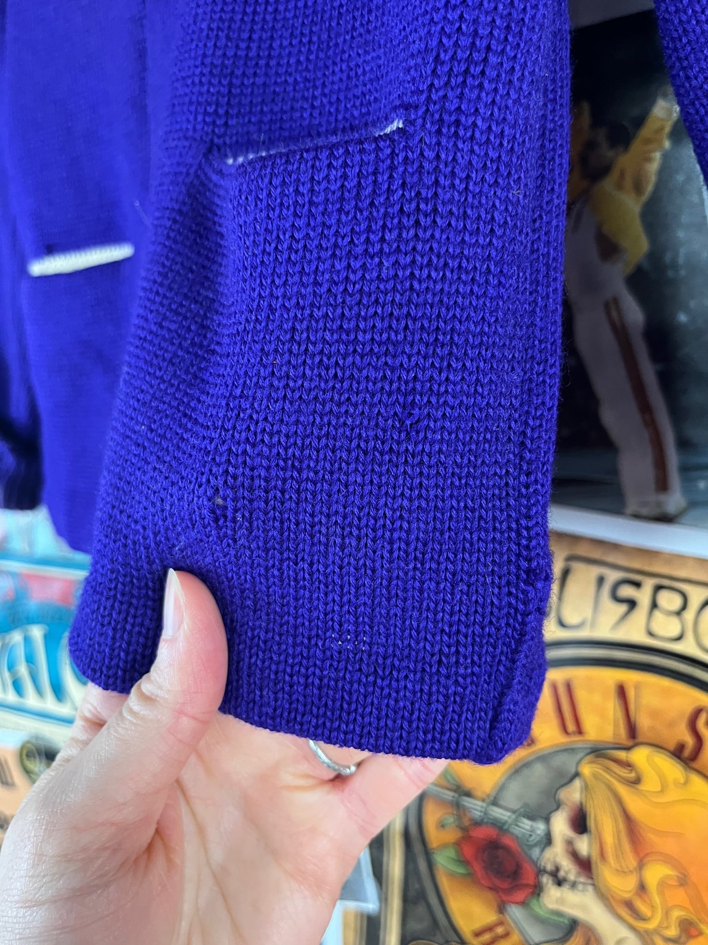 Vintage Boys Kids 70s Purple Skookum Letterman Cardigan Sweater 3T