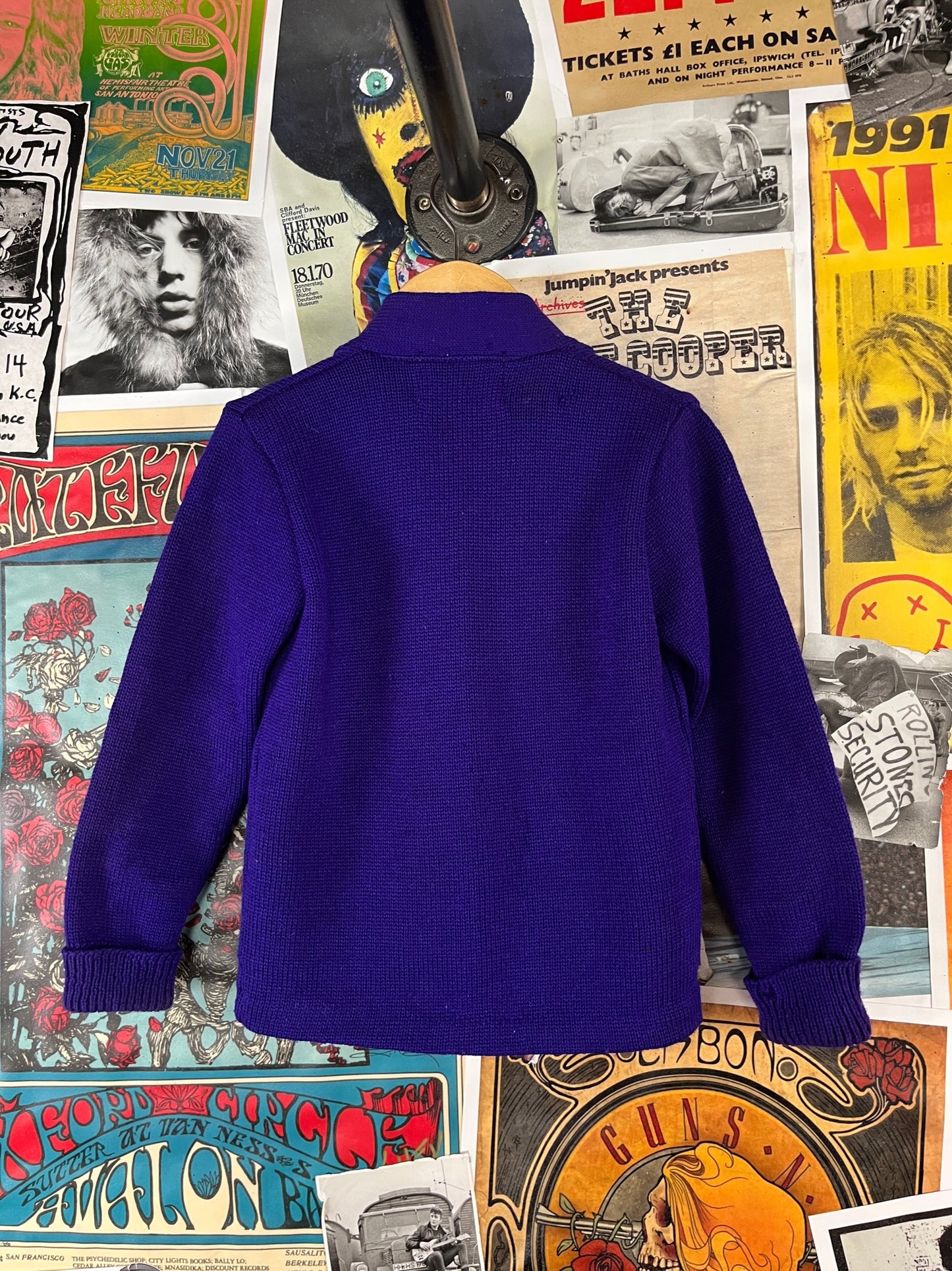 Vintage Boys Kids 70s Purple Skookum Letterman Cardigan Sweater 3T