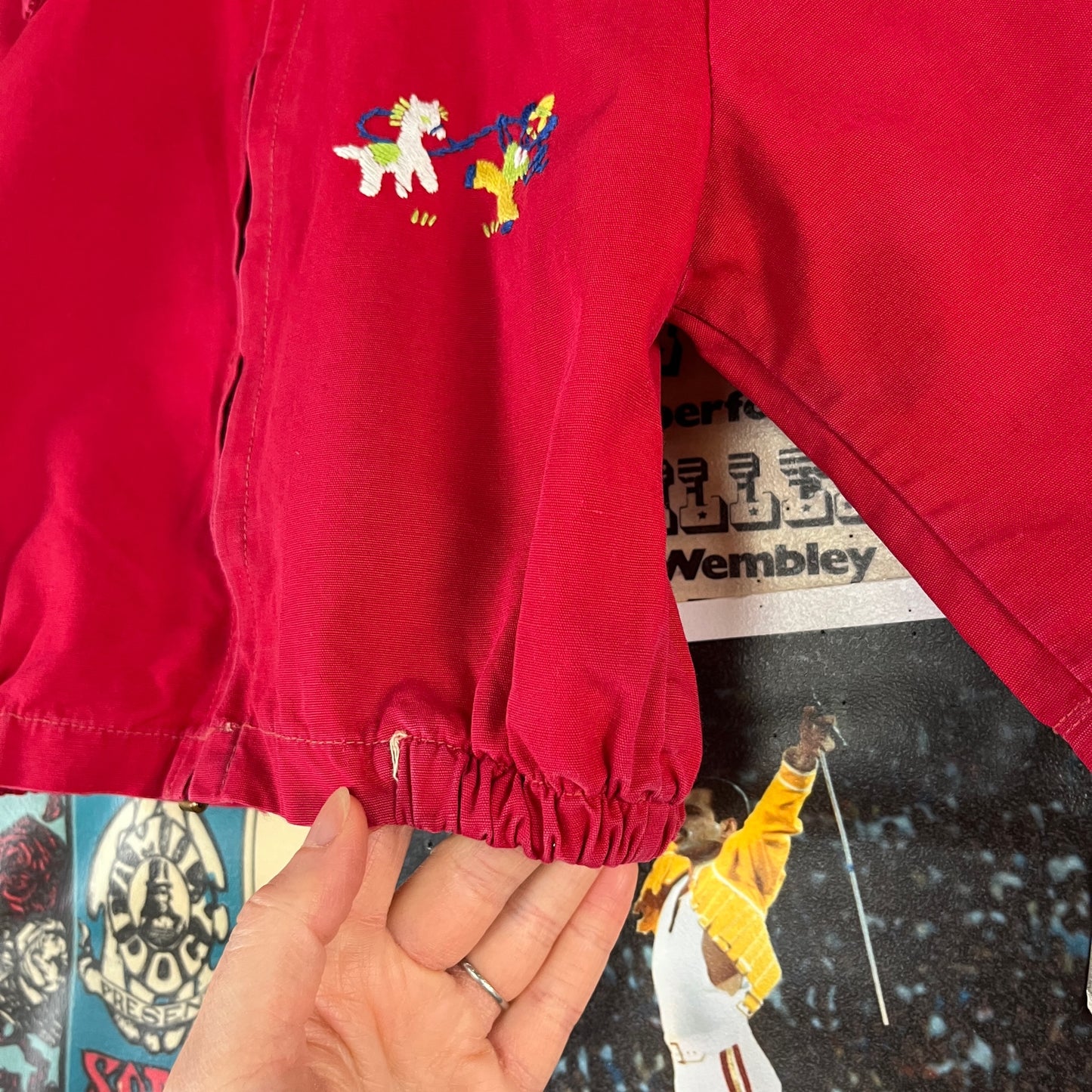 Vintage Baby Boy 50s Red Embroidered Western Jacket 9-12M