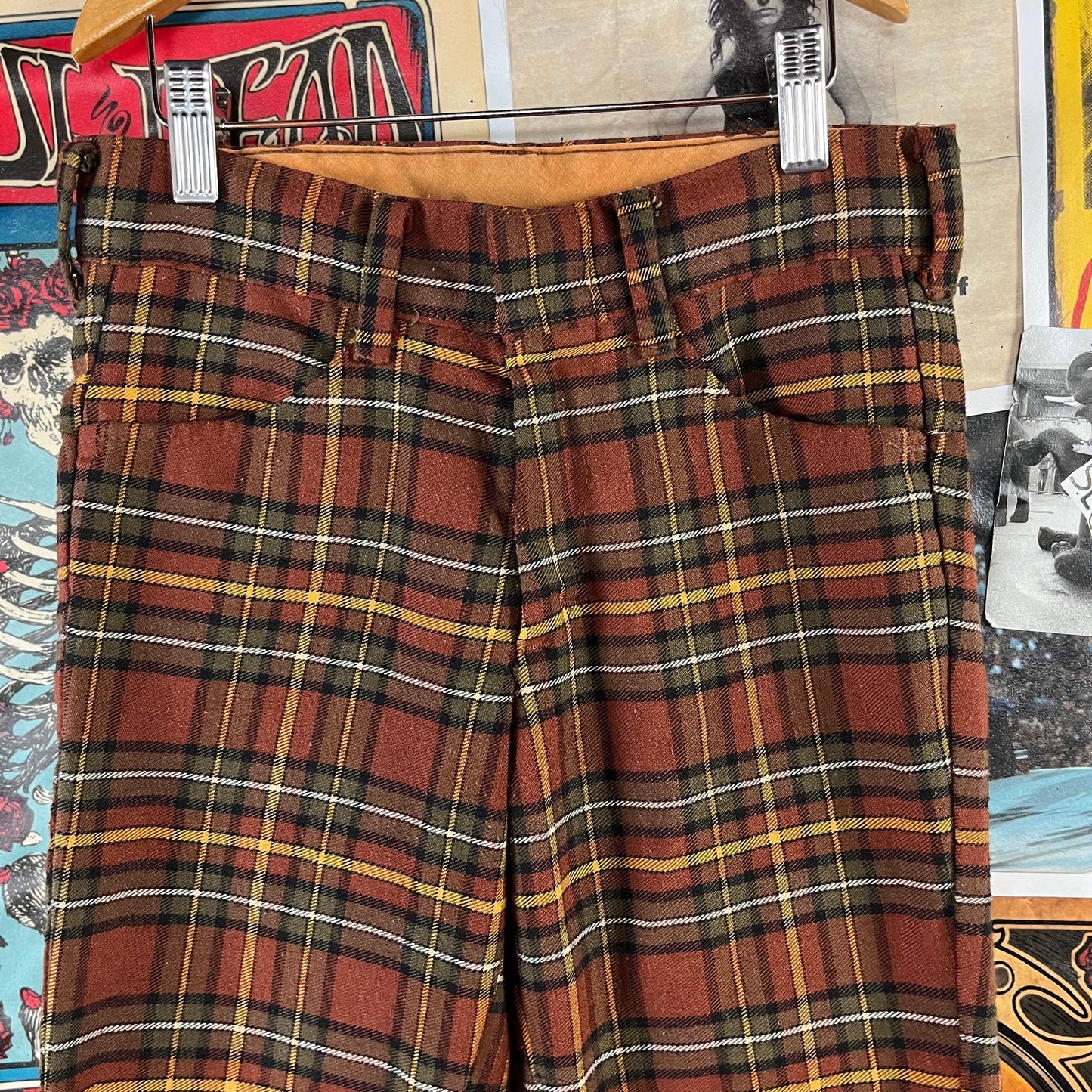 Vintage Boys 70s Brown Plaid Sears Trouser Pants Ages 6-7