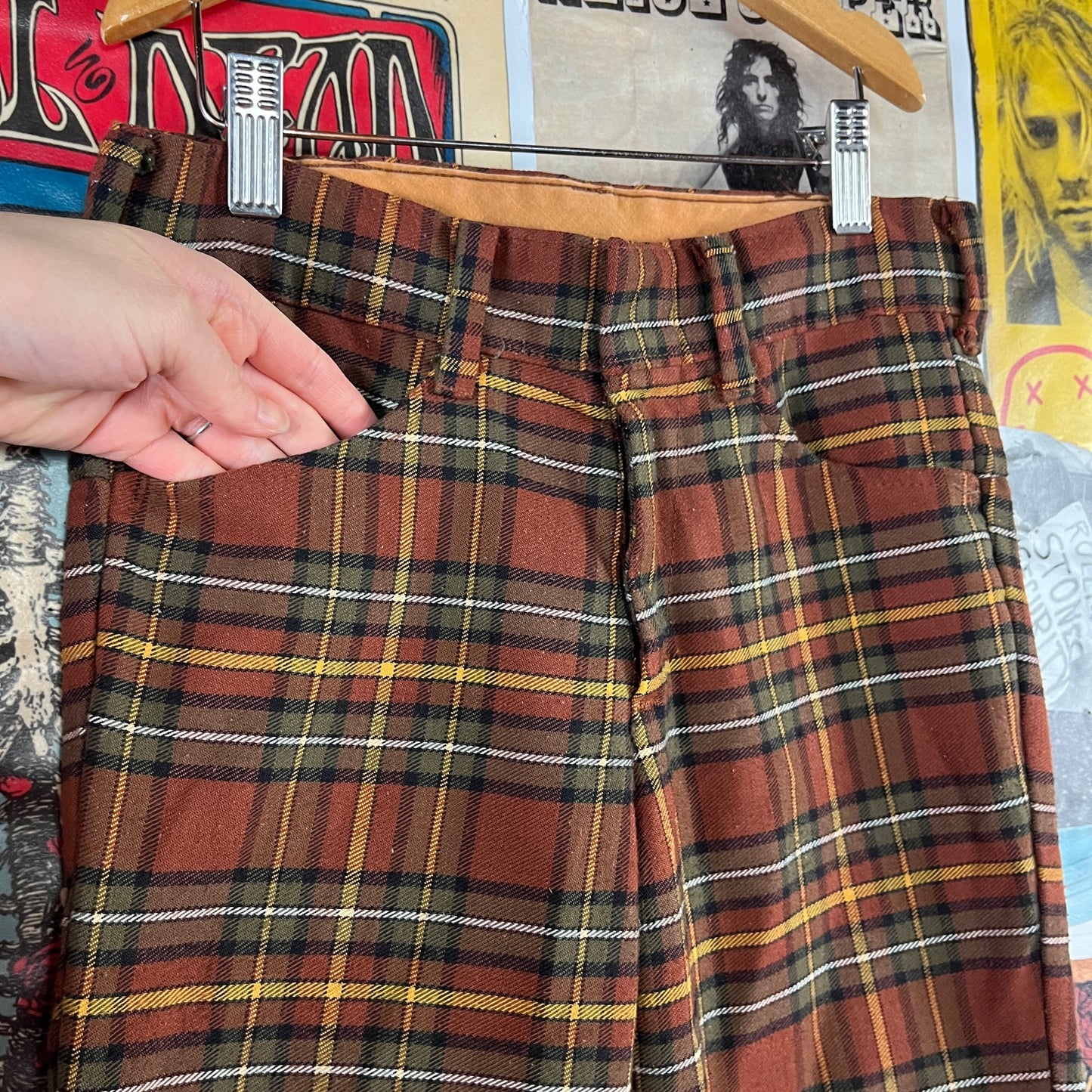 Vintage Boys 70s Brown Plaid Sears Trouser Pants Ages 6-7