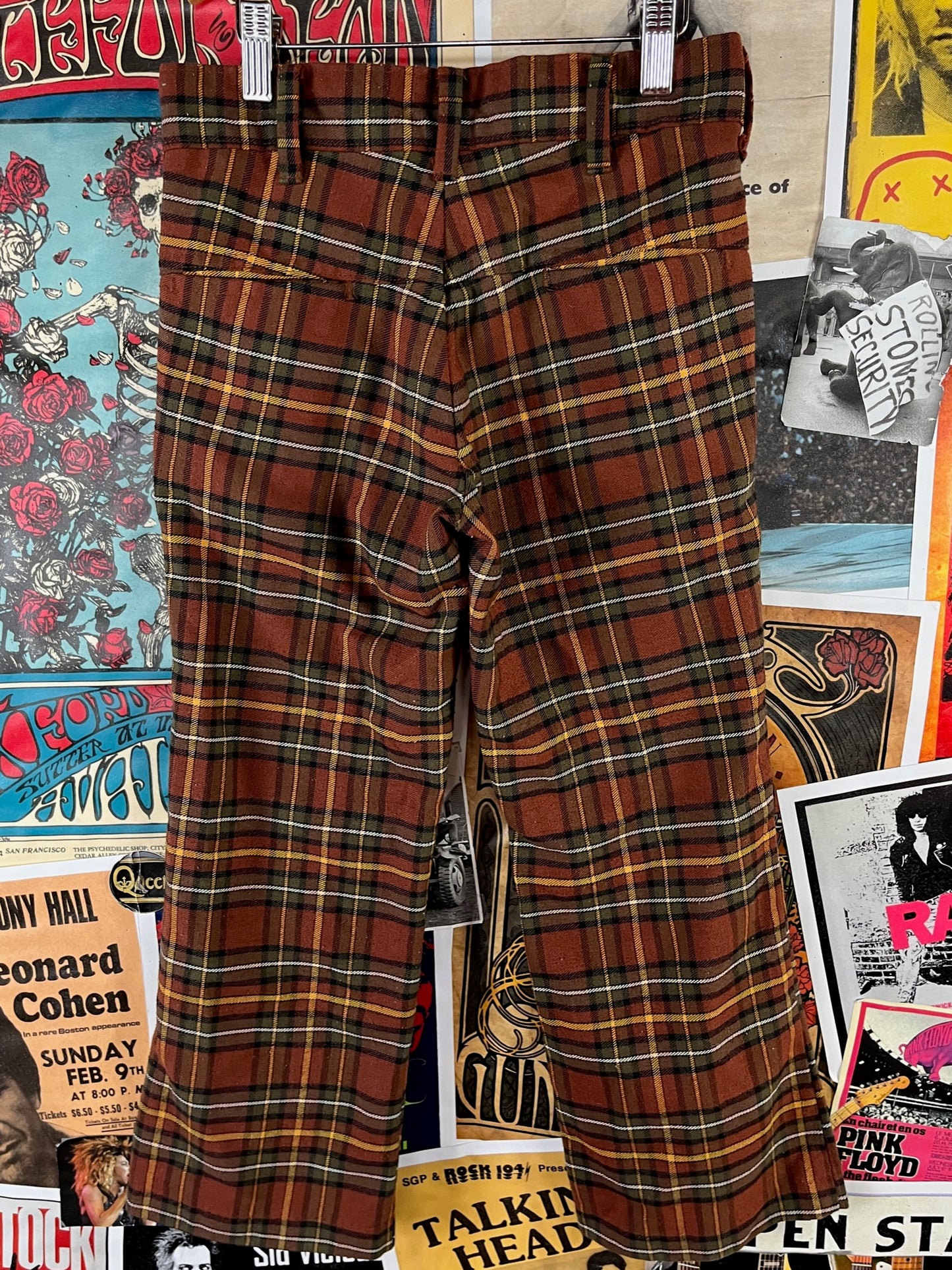 Vintage Boys 70s Brown Plaid Sears Trouser Pants Ages 6-7