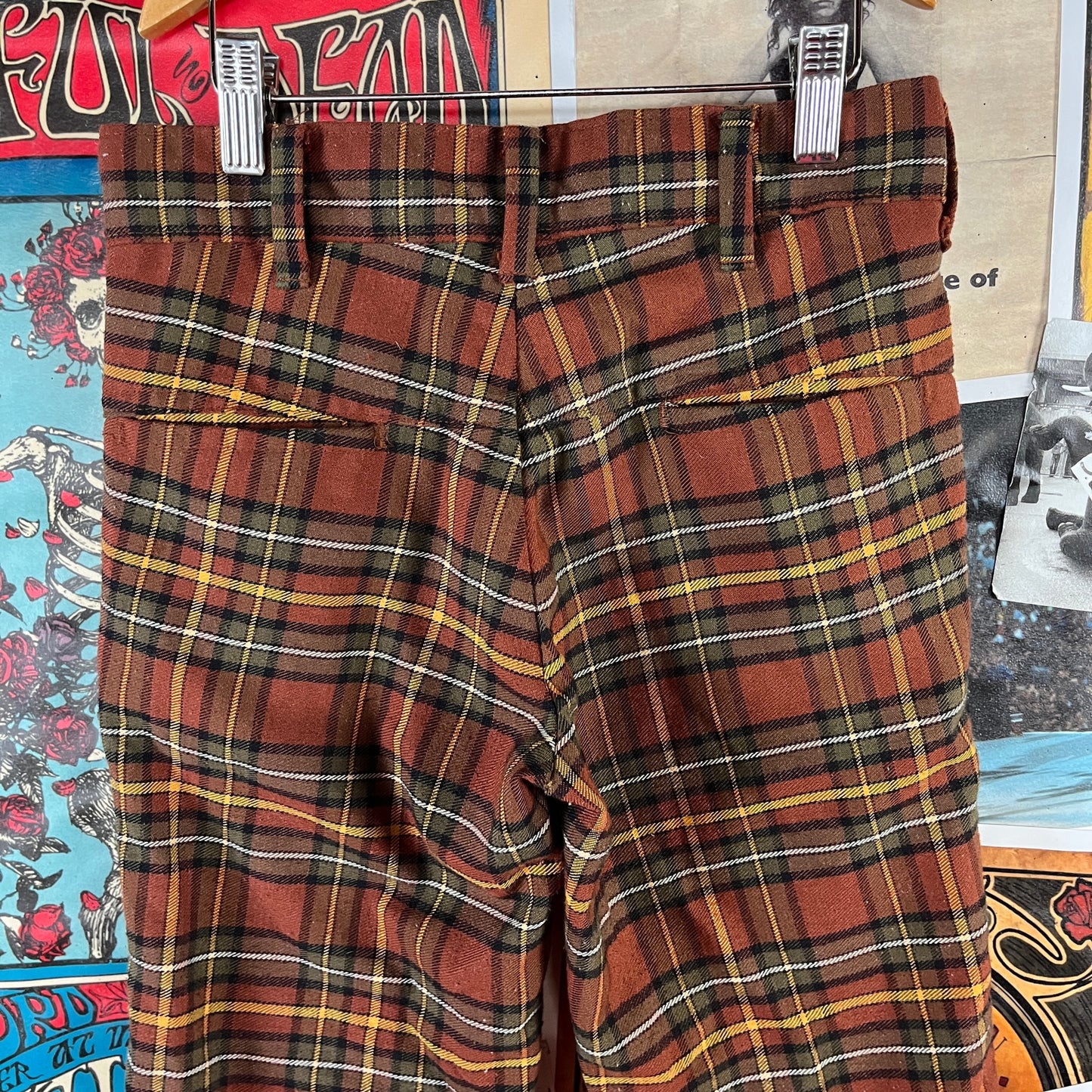 Vintage Boys 70s Brown Plaid Sears Trouser Pants Ages 6-7
