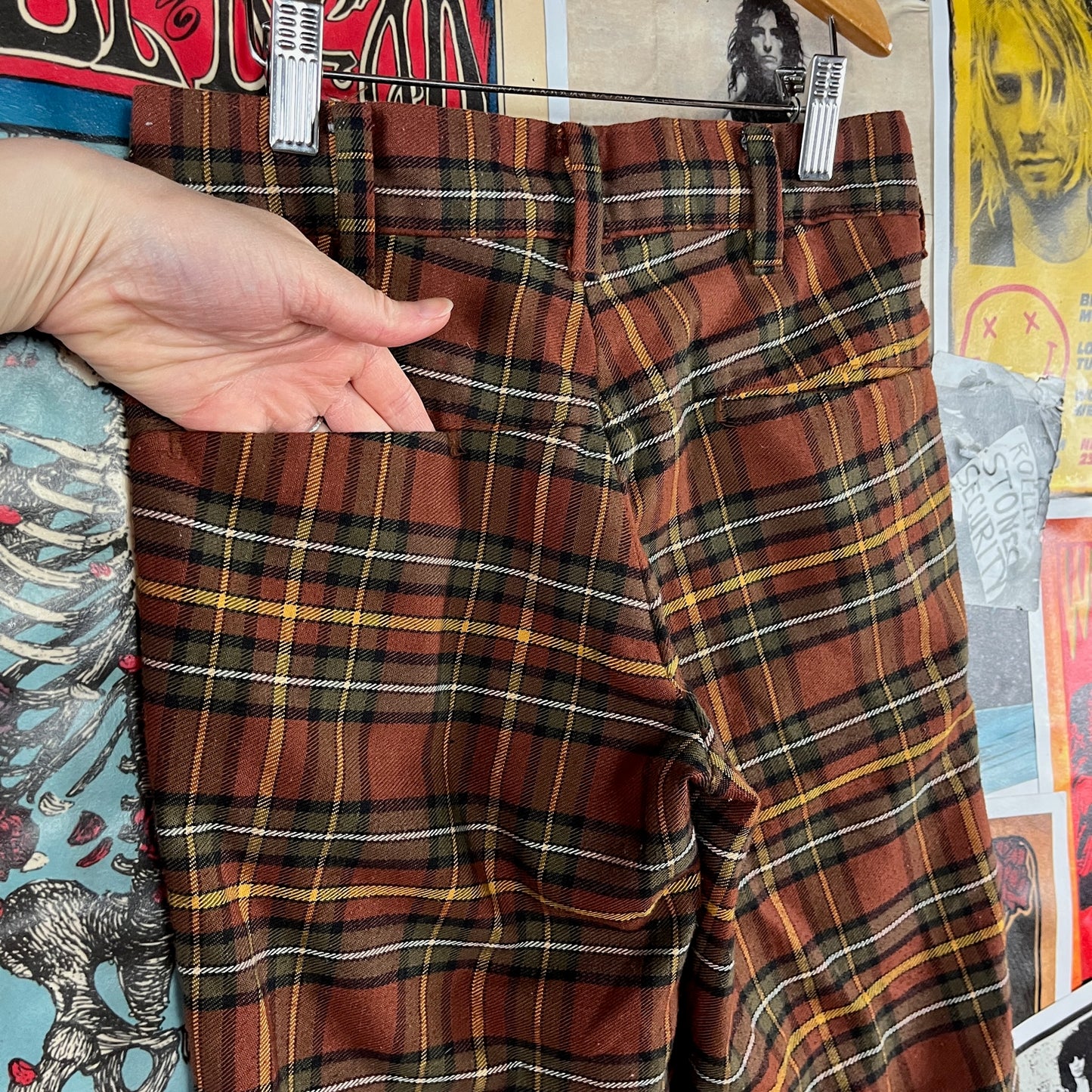 Vintage Boys 70s Brown Plaid Sears Trouser Pants Ages 6-7