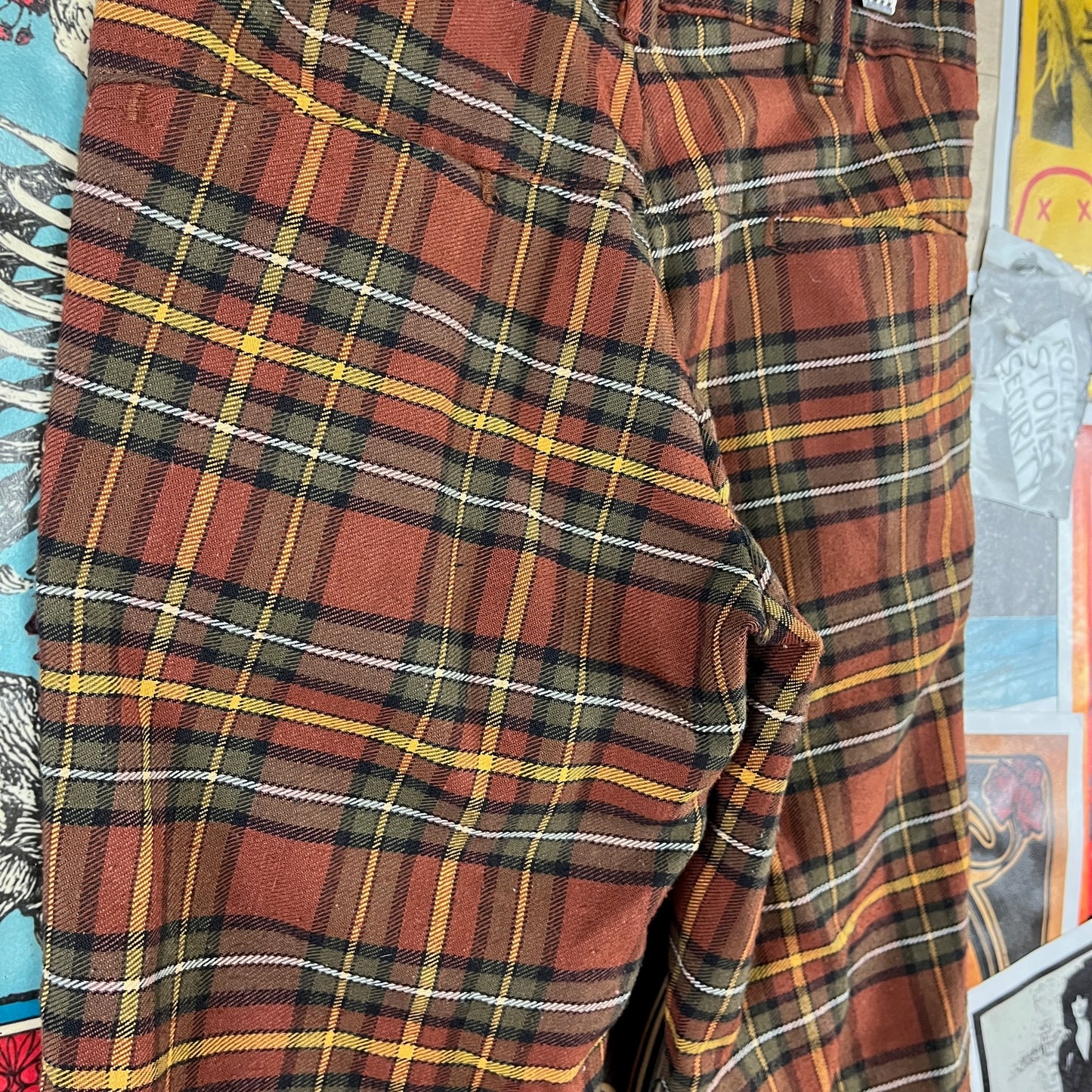 Vintage Boys 70s Brown Plaid Sears Trouser Pants Ages 6-7