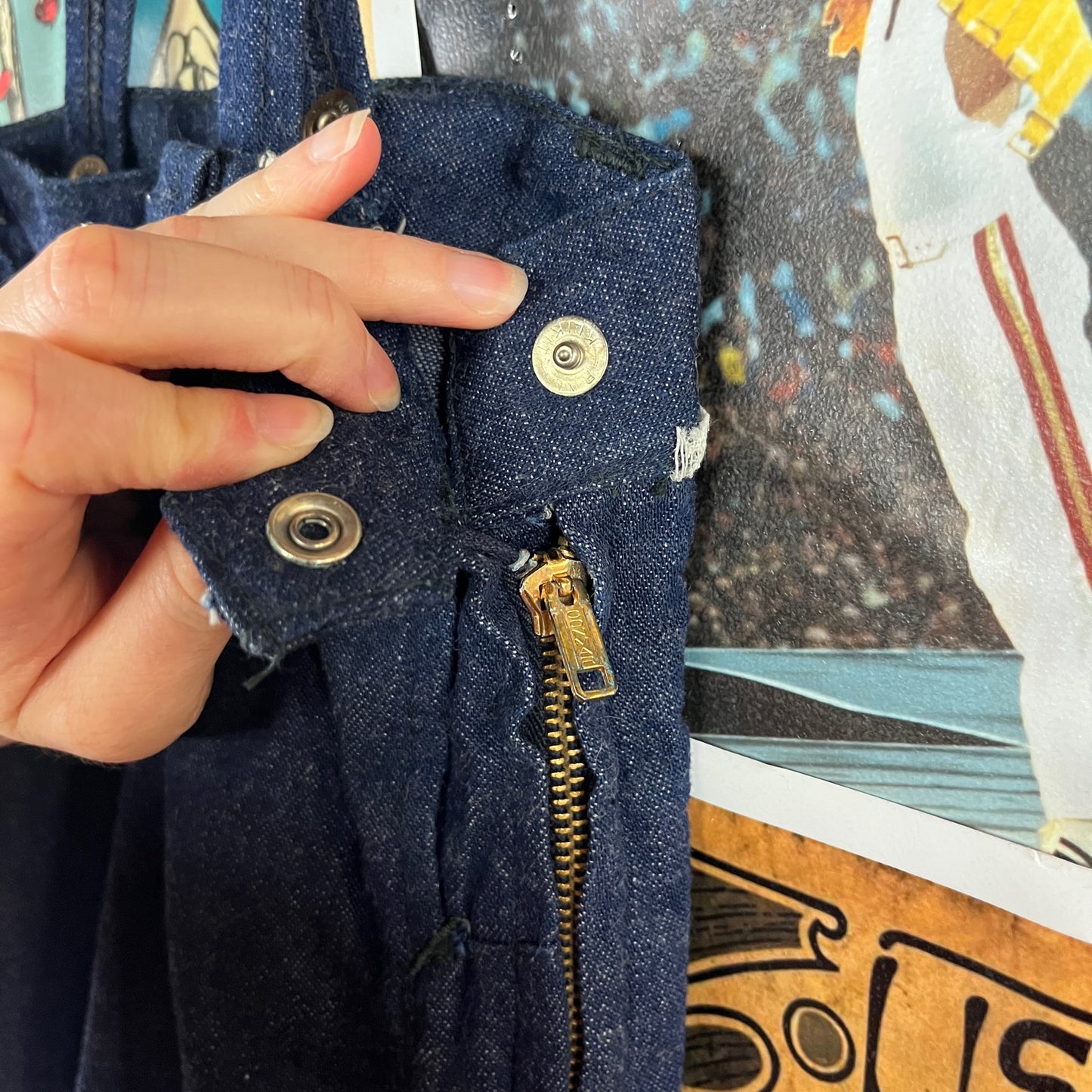 Vintage Toddler 40s-50s Dark Wash Pearl Snap Ranch Maid Westerner Suspender Denim Jeans Ages 4-5