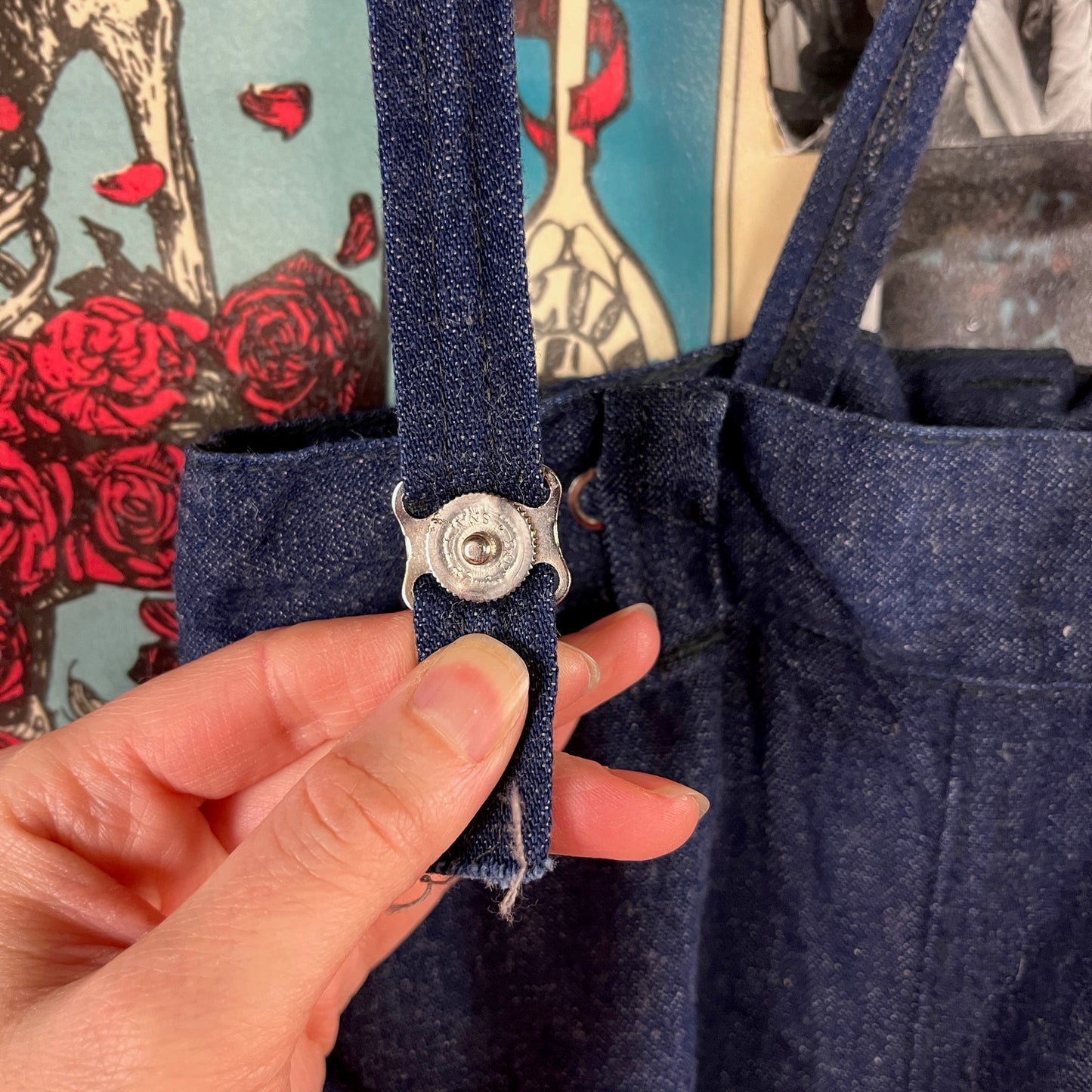 Vintage Toddler 40s-50s Dark Wash Pearl Snap Ranch Maid Westerner Suspender Denim Jeans Ages 4-5