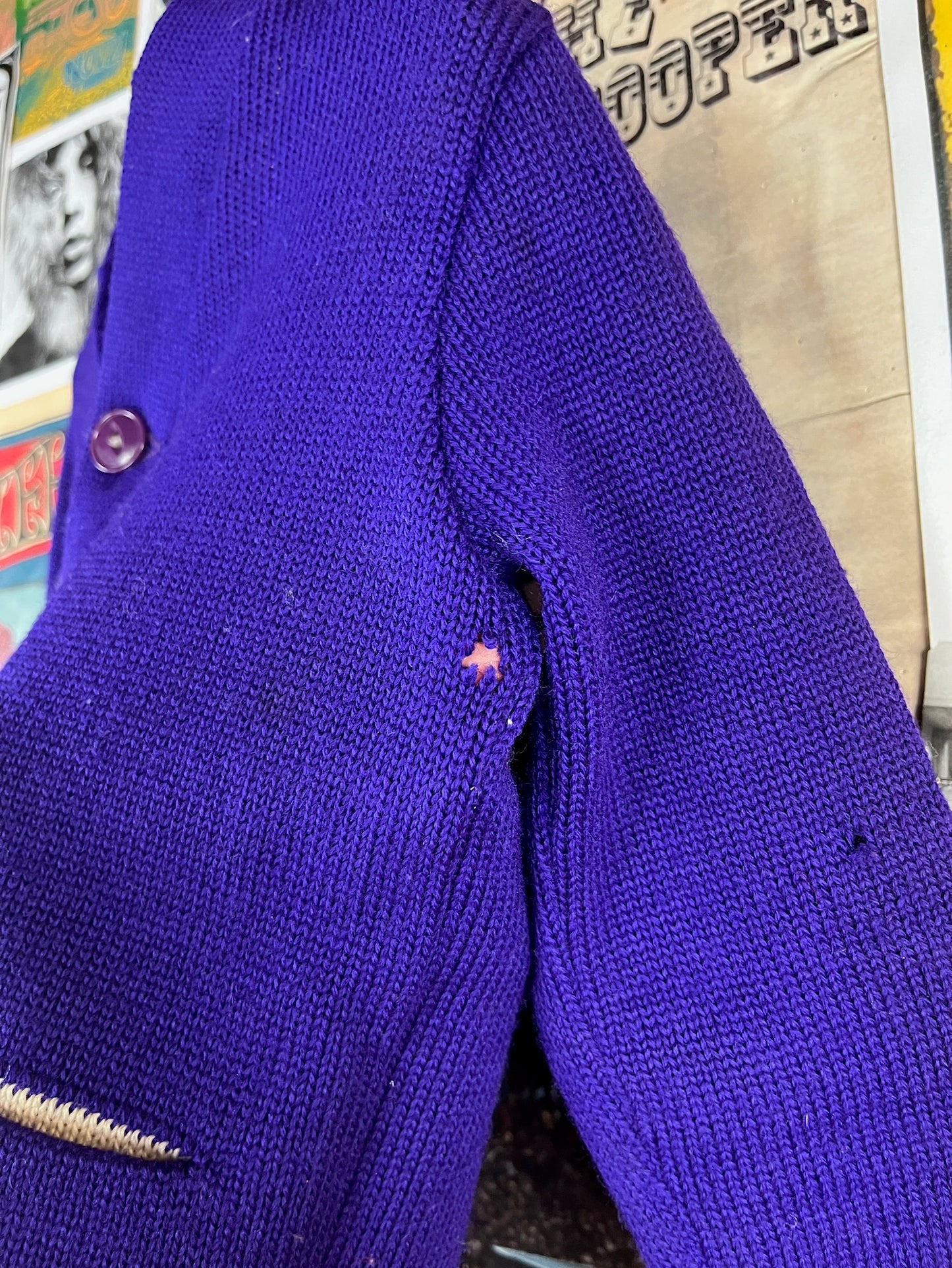 Vintage Boys Kids 70s Purple Skookum Letterman Cardigan Sweater 3T