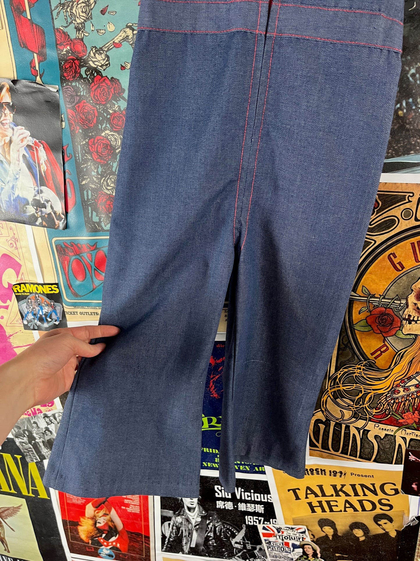 Vintage Toddler Kids Boys Girls Retro 70s Blue Red Short Sleeve Collared Zip Up Flares Jumpsuit 4T