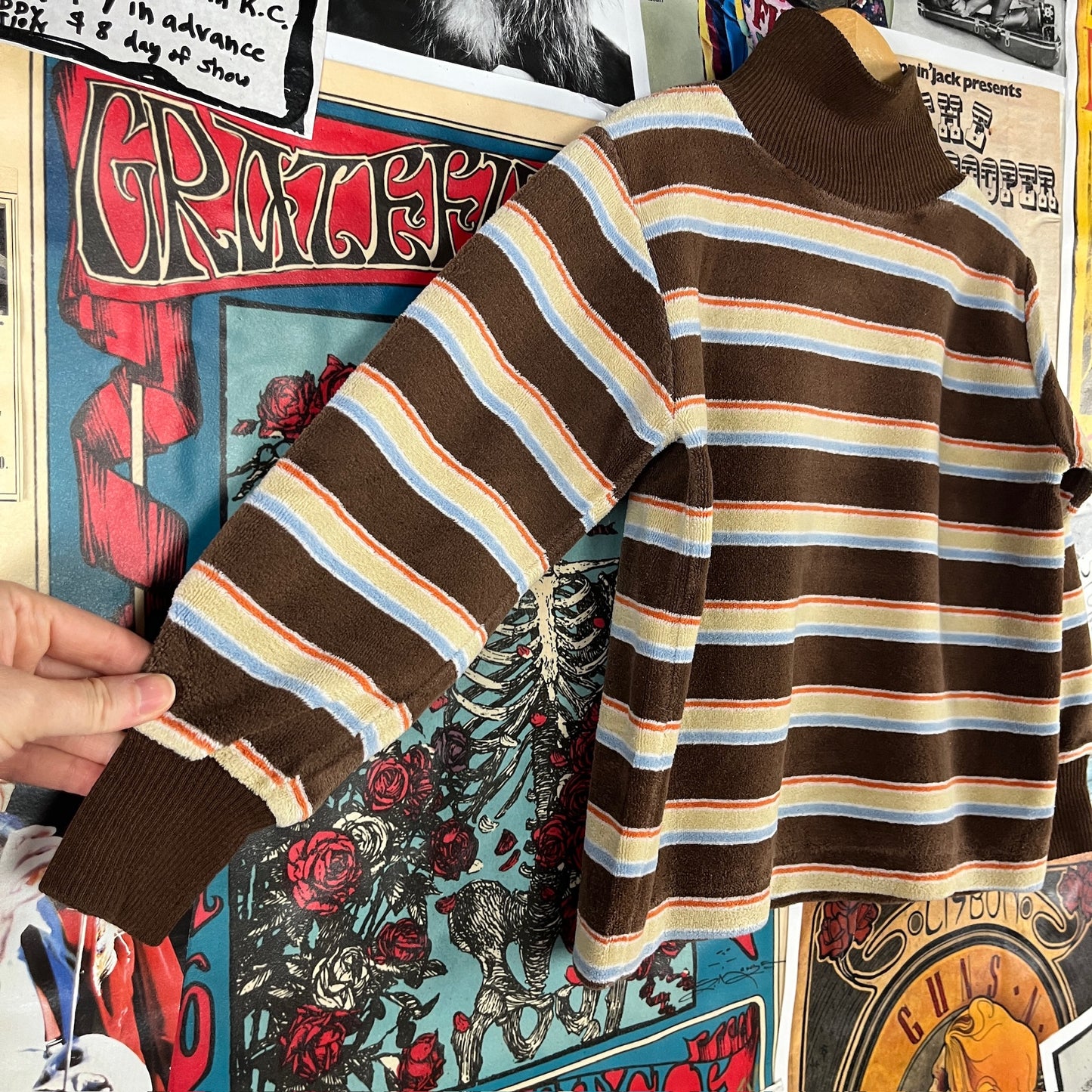 Vintage Boys 70s-80s Brown Stripe Health-tex Velour Turtleneck Top 4-5