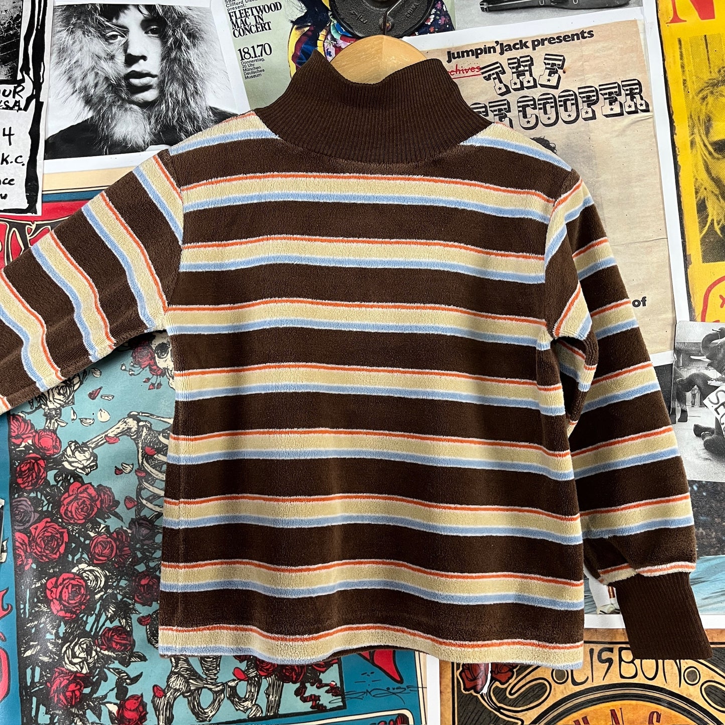 Vintage Boys 70s-80s Brown Stripe Health-tex Velour Turtleneck Top 4-5