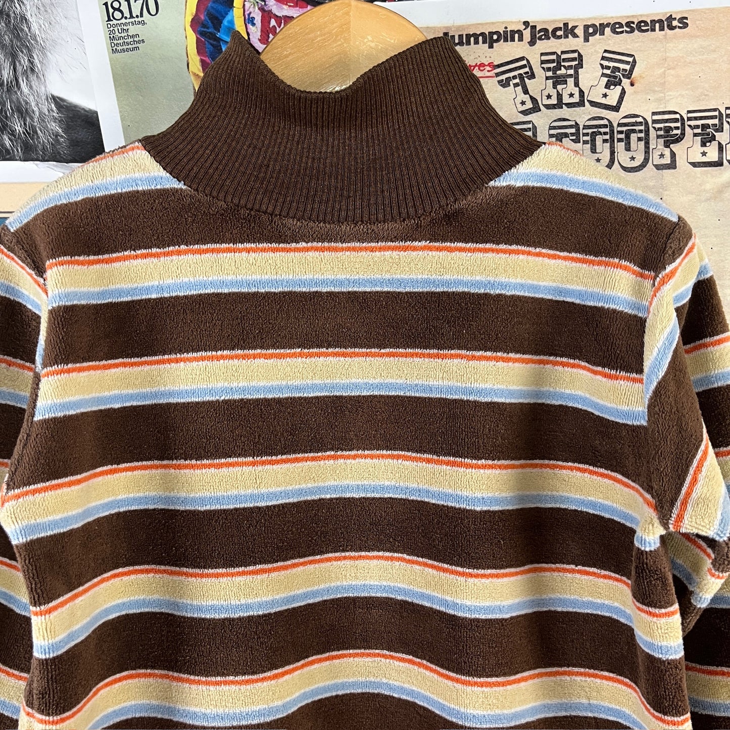 Vintage Boys 70s-80s Brown Stripe Health-tex Velour Turtleneck Top 4-5
