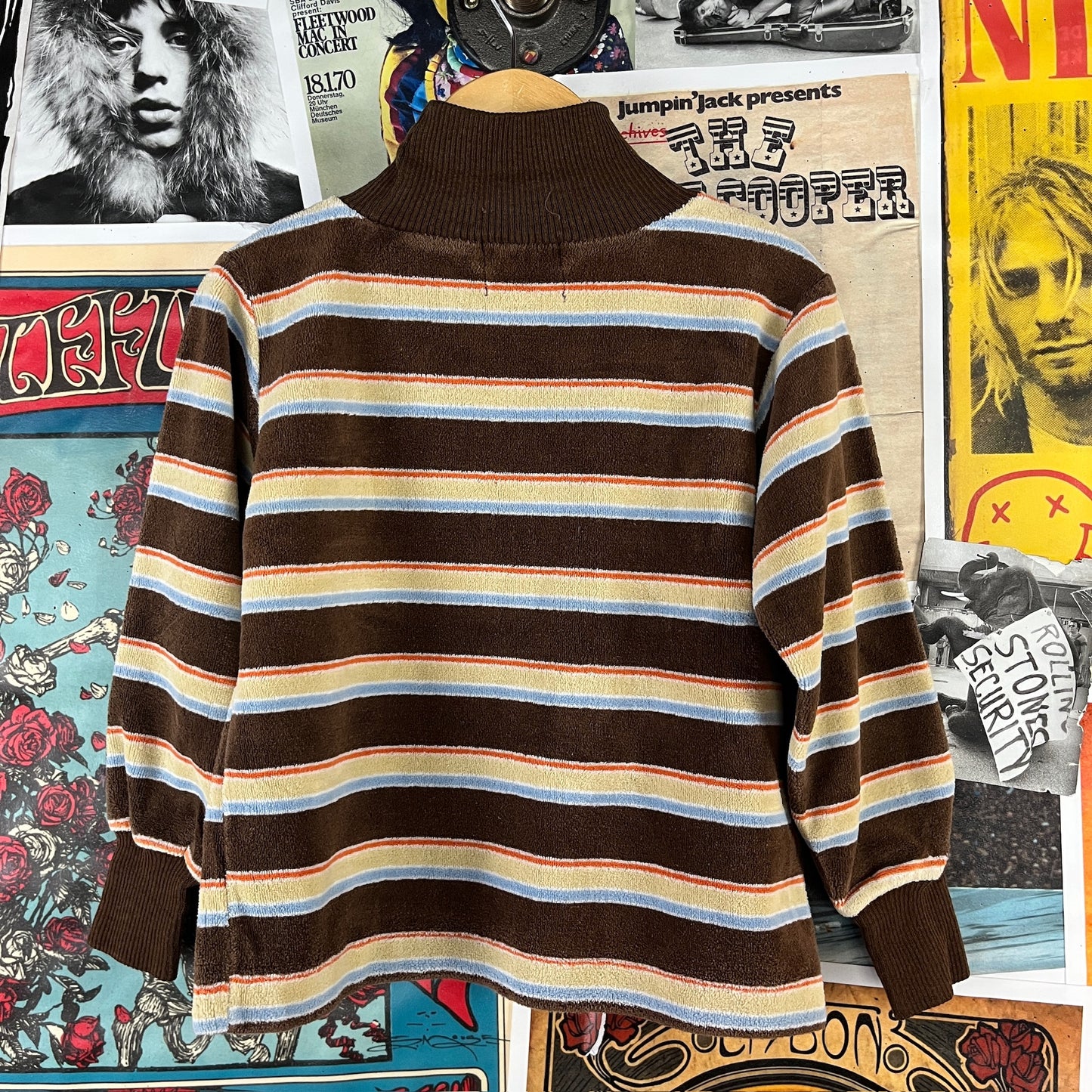 Vintage Boys 70s-80s Brown Stripe Health-tex Velour Turtleneck Top 4-5