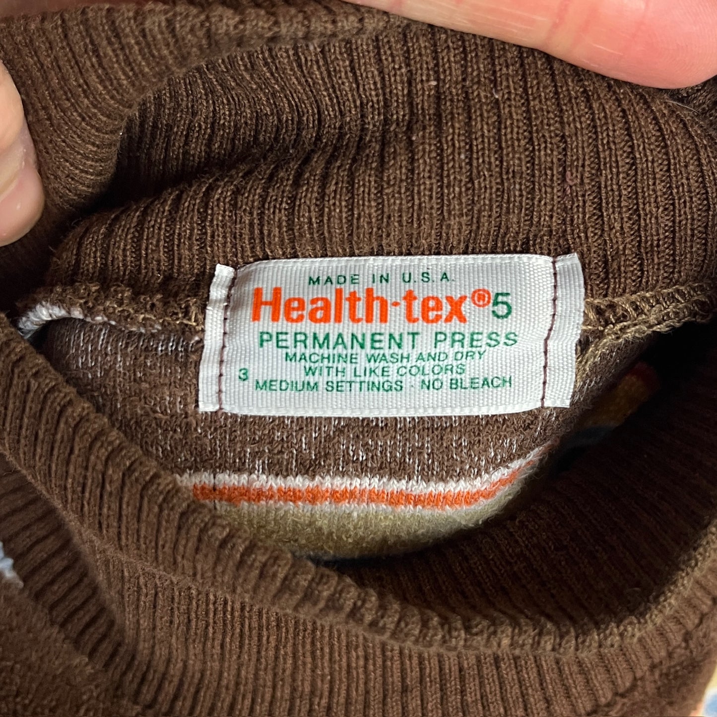 Vintage Boys 70s-80s Brown Stripe Health-tex Velour Turtleneck Top 4-5