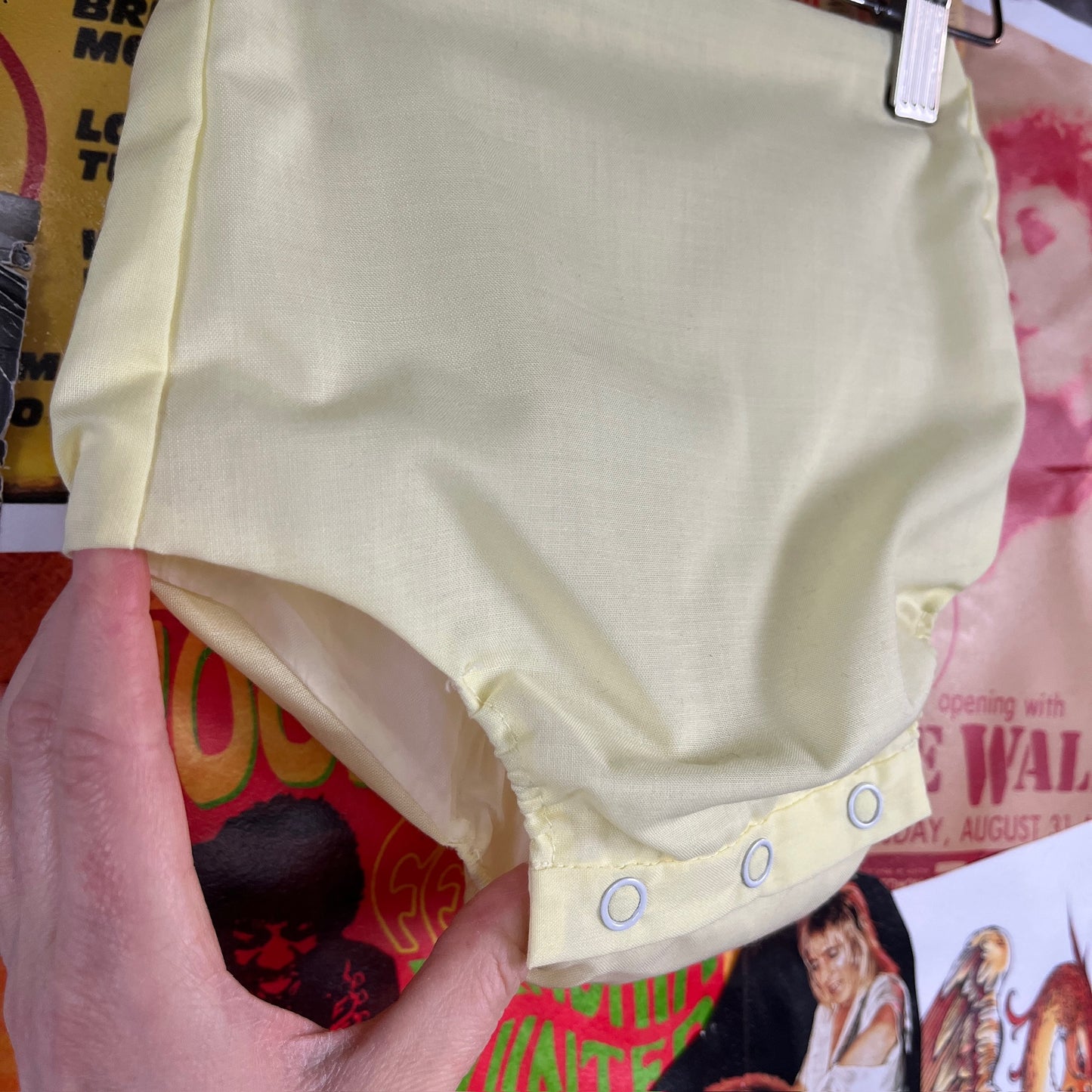 Vintage Baby Boy 50s-60s Yellow Embroidered Duck Playsuit Set 6-9M