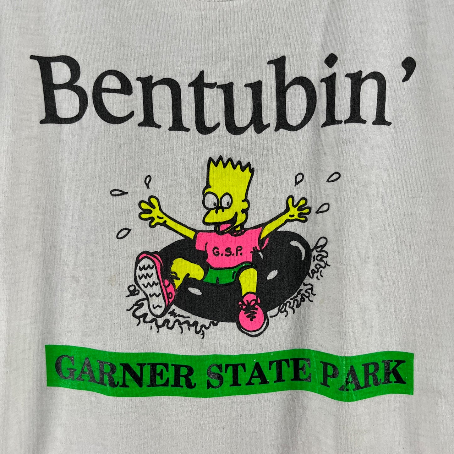 Vintage Kids 90s Bart Simpson Bentubin' Cartoon Garner State Park Uvalde County Texas Screen Stars Graphic Souvenir T-Shirt Size 12 Age 9-10