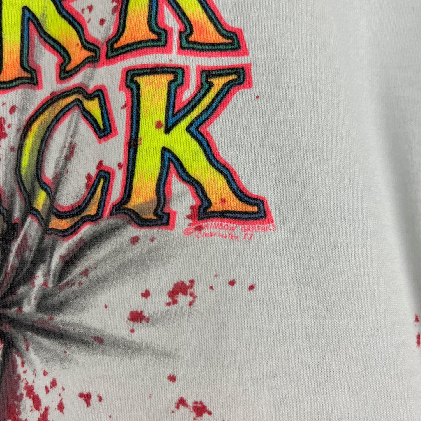 Vintage Kids 90s White Neon Shark Attach Miami Florida Oneita Graphic Souvenir T-Shirt Size 14/16 Age 10-12