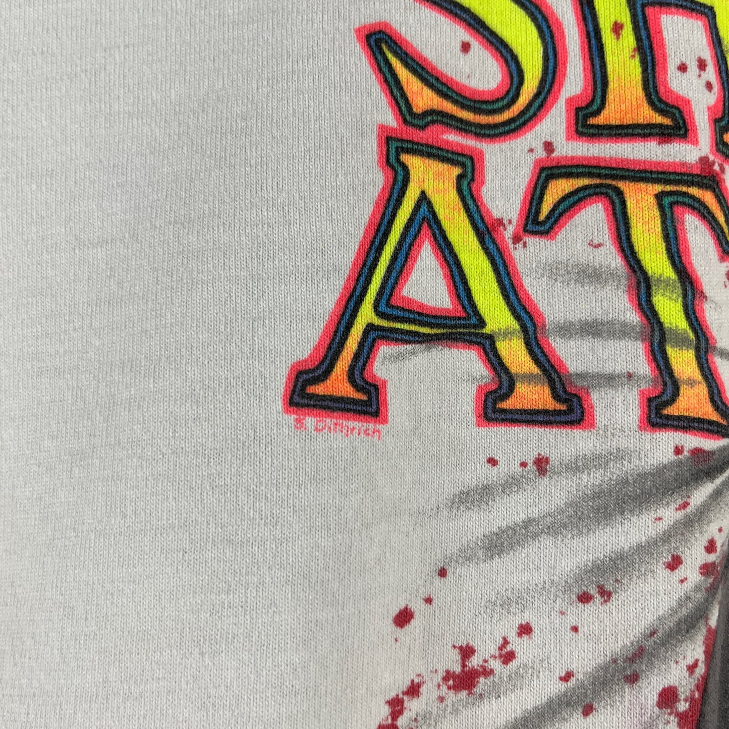 Vintage Kids 90s White Neon Shark Attach Miami Florida Oneita Graphic Souvenir T-Shirt Size 14/16 Age 10-12