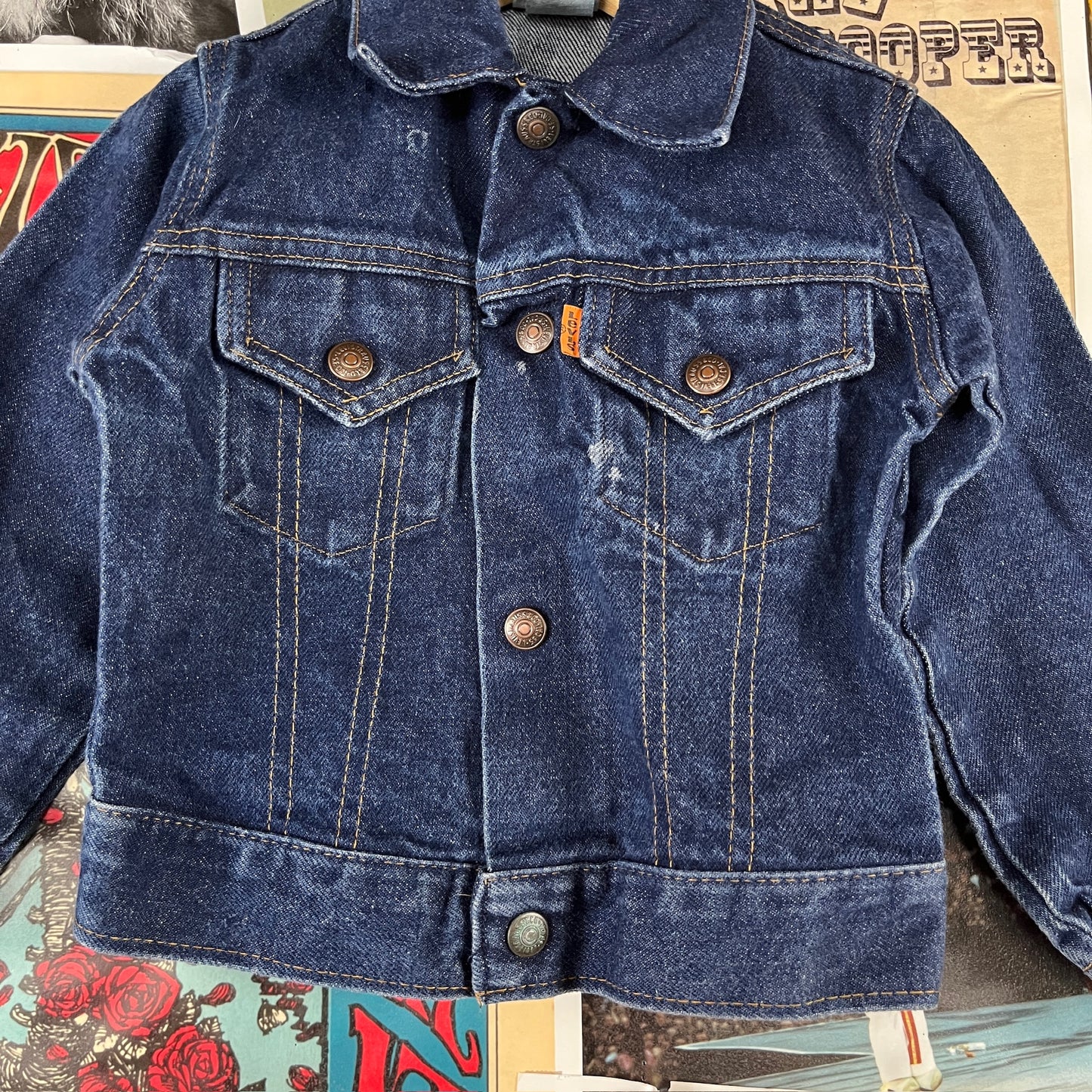Vintage Toddler 90s Dark Wash Levi's Orange Tab Denim Trucker Jacket 3T