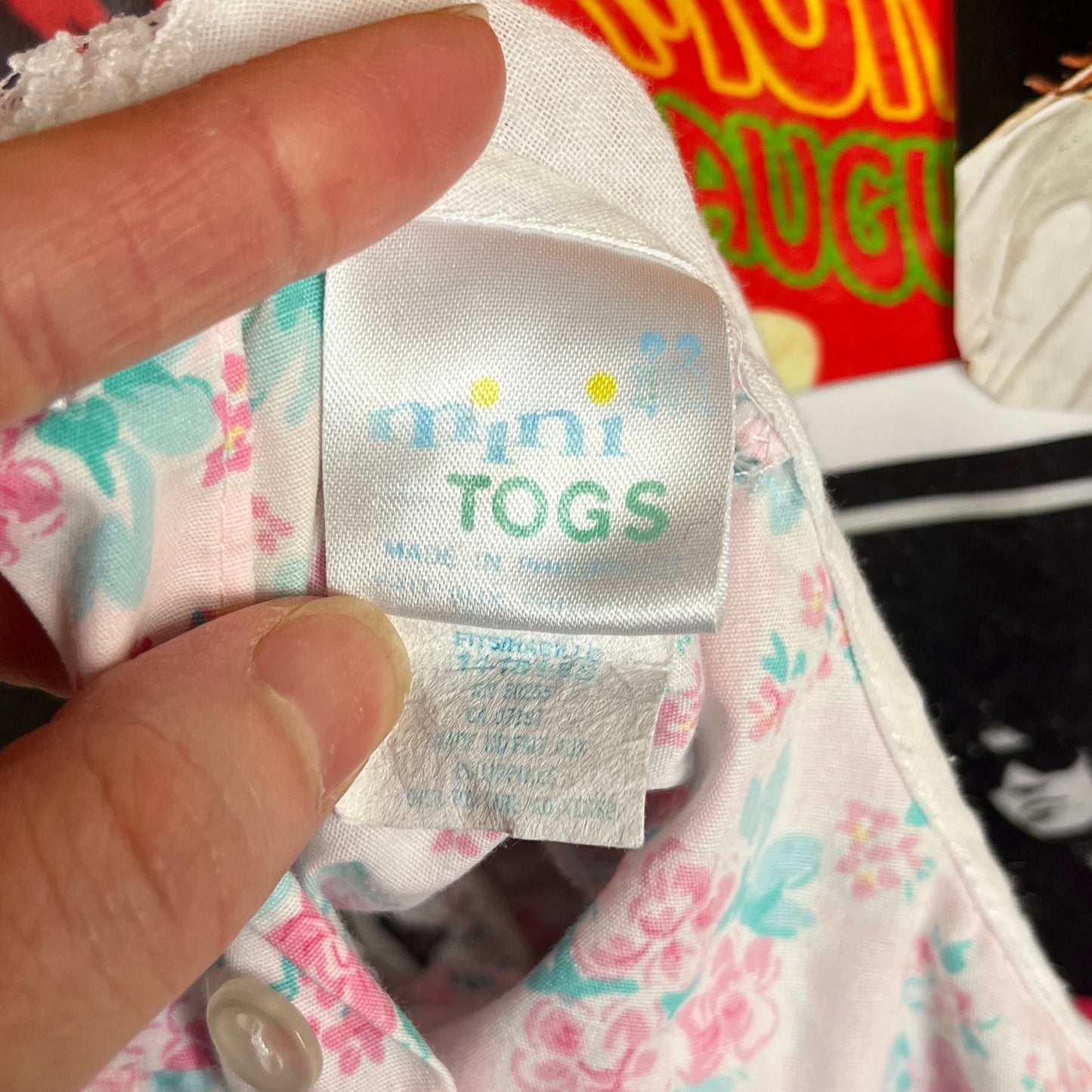Vintage Baby Girls Kids 90s Pink Blue White Lace Floral All Over Print Embroidered Mini Togs Bubble Jumpsuit 12 Months