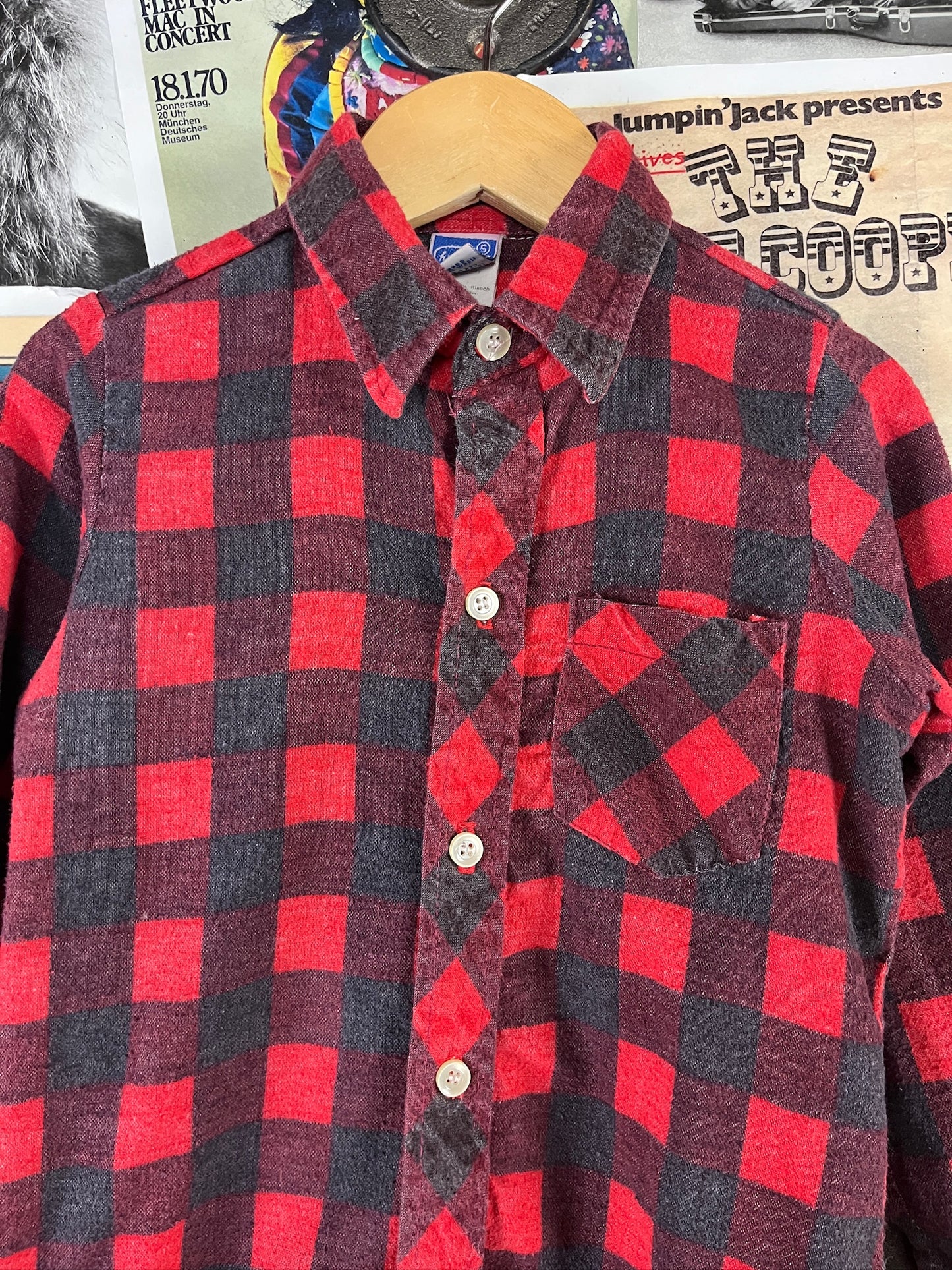 Vintage Toddler Boys 80s Red Buffalo Plaid Flannel Shirt 4T