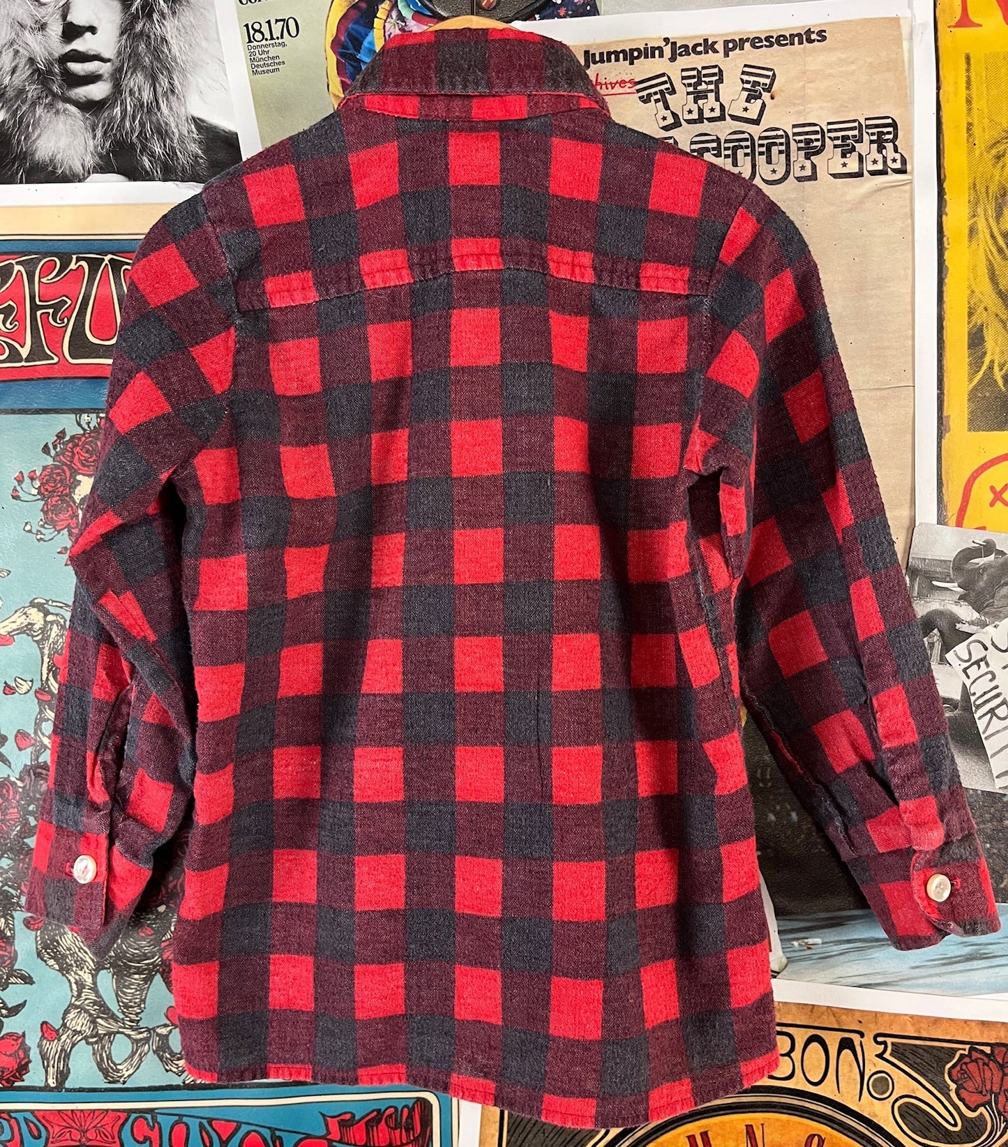 Vintage Toddler Boys 80s Red Buffalo Plaid Flannel Shirt 4T
